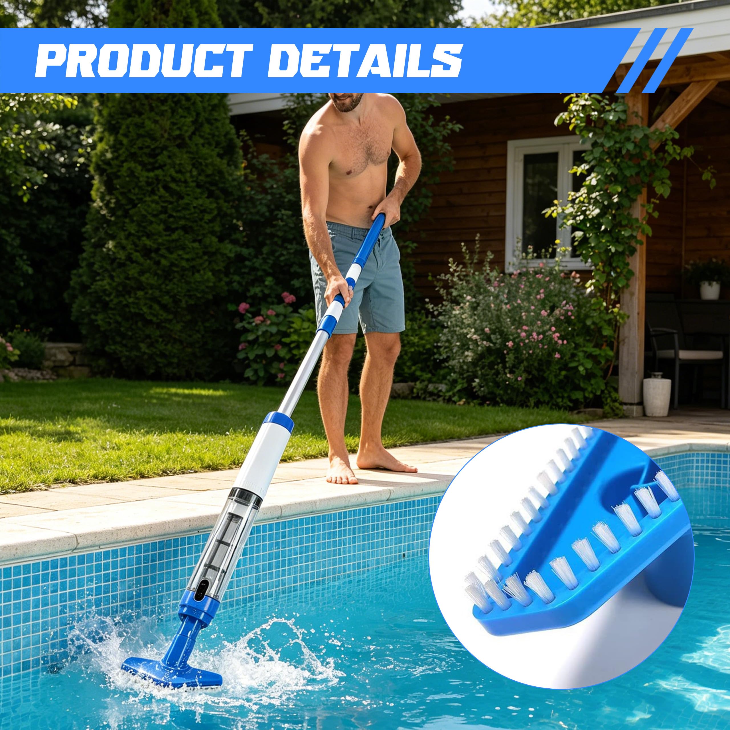 Aspirateur de Piscine sans Fil 3 en 1 avec Batterie, Nettoyeur de Piscine