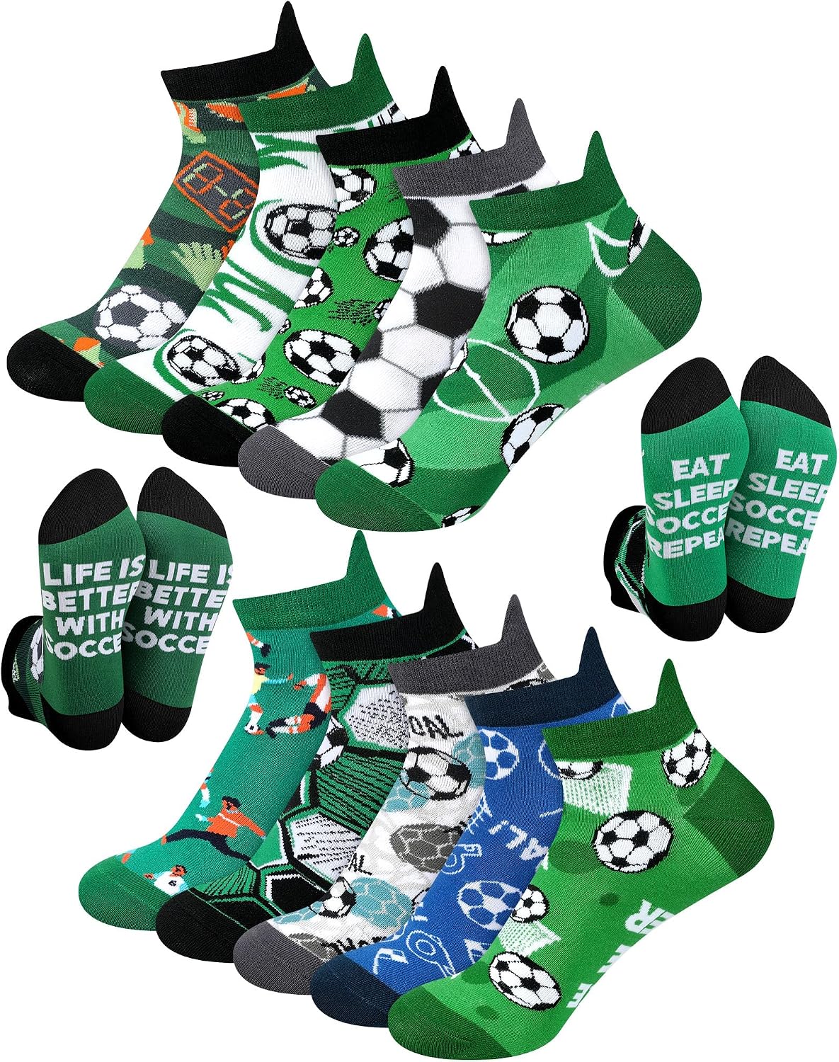 Haysandy 10 Pairs Funny Soccer Sock for Men Novelty Cotton Ankle Socks Bulk Soccer Dad Gift for Coach Sport Lover Player