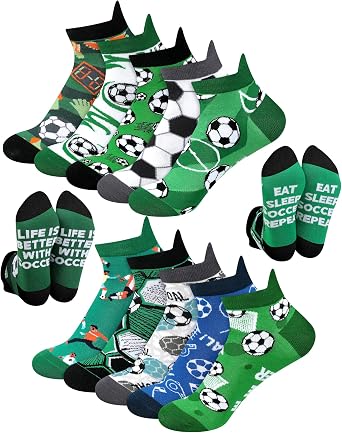 Haysandy 10 Pairs Funny Soccer Sock for Men Novelty Cotton Ankle Socks Bulk Soccer Dad Gift for Coach Sport Lover Player