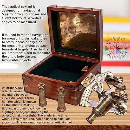 Miniatura 6 de Sextante náutico de latón antiguo con caja de madera y 2 telescopios adicionales, Kelvin & Hughes London Sextant para marineros topógrafos,