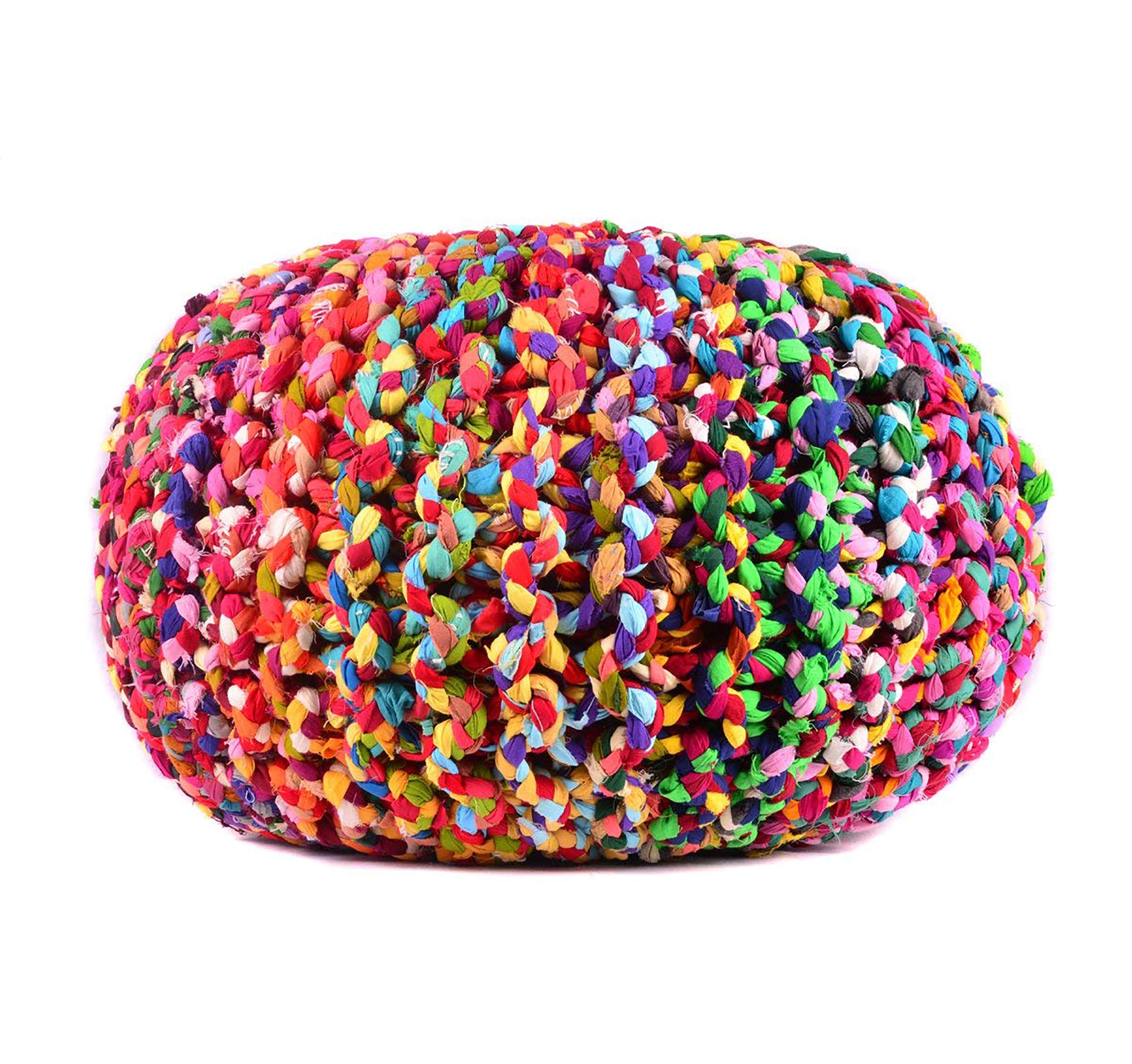 Pouf & Ottoman Round Cotton Braided Footstool Multi color Size 16''x 20"-image-4