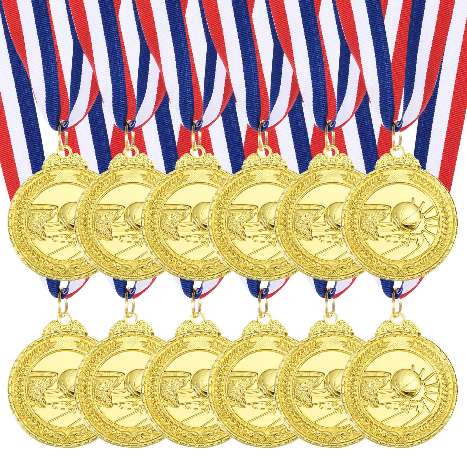 QUARKZMAN Medallas De Baloncesto 2 Pulgadas, Medallas De Oro con Cinta para El Cuello para Competencias Deportivas En Equipo Favores De Fiesta 12 Piezas