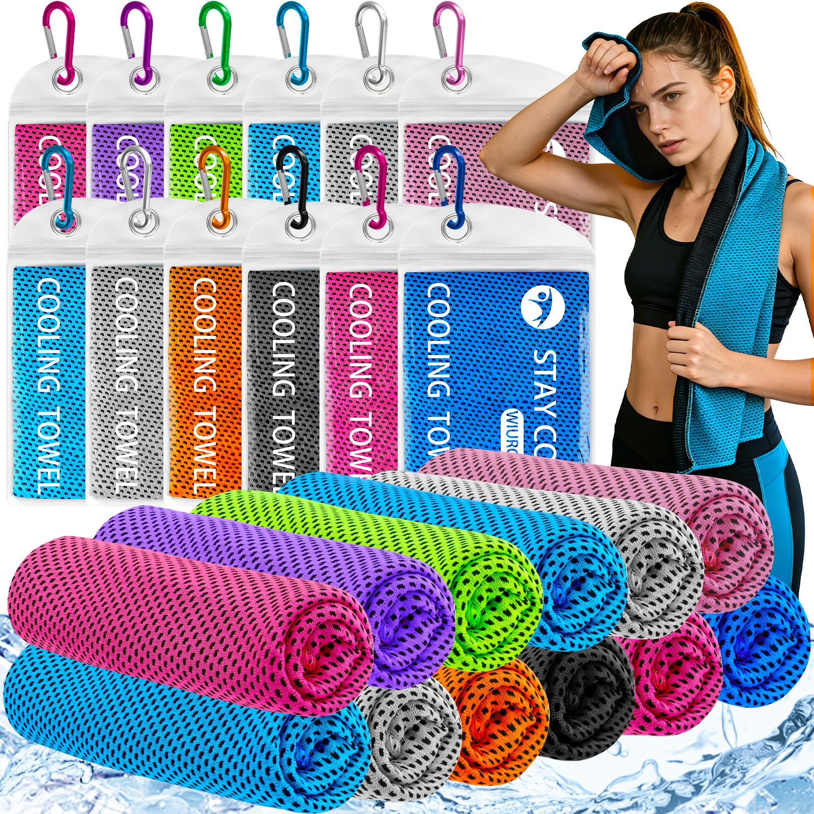 Serviette rafraîchissante de camping et yoga, lot de 12 serviettes douces en microfibre