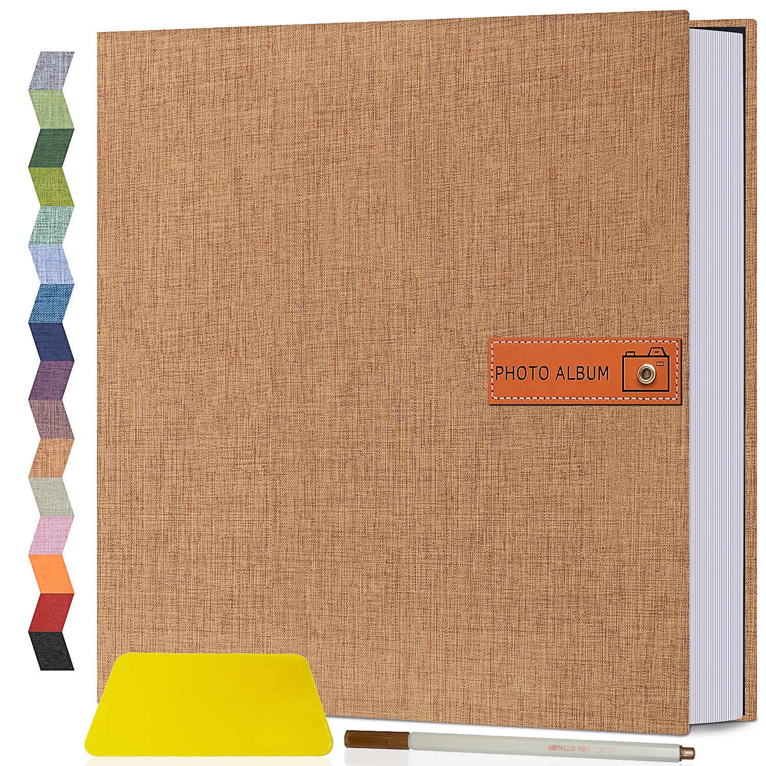 Popotop Duży album na zdjęcia, samoprzylepny, 10 x 18 x 18 cm, album do scrapbookingu, DIY, książka z obrazkami, prezenty dla mamy, rodziny, dziecka i na ślub, z metalowym długopisem i plastikową