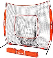 GoSports 7x7 ft Baseball & Softball Practice Net - Portable Hitting Pitching Net with Strike Zone, Bow Frame & Carry Bag for All Ages