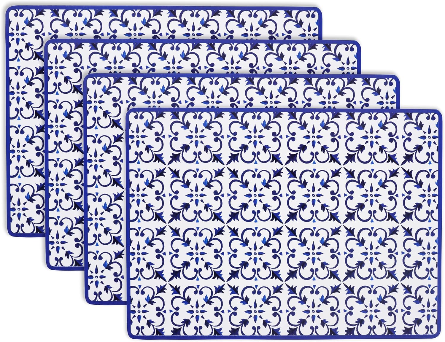 KAF Home Cork Placemats 16 x 12-Inch Set of 4 Chateau (Blue Mediterranean Tile)