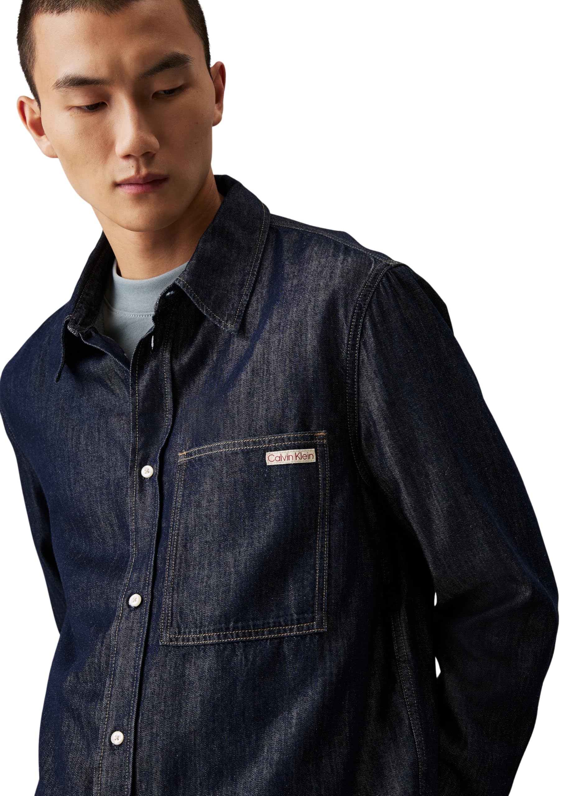 Calvin Klein Uomo Camicia in Jeans Regular Denim Shirt Taschino sul Petto