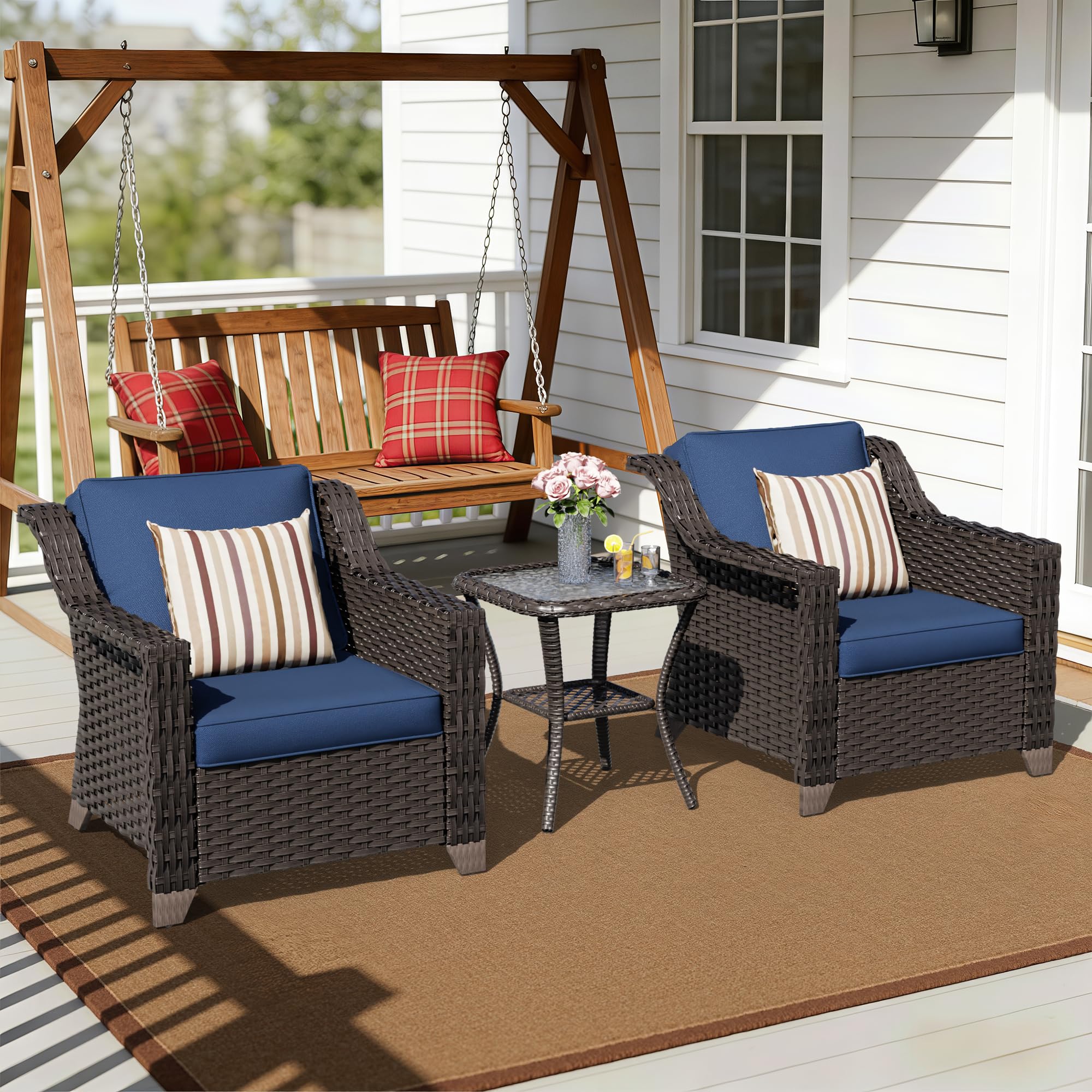 3 Piece Patio Furniture Set, Wicker Outdoor Conversation Set