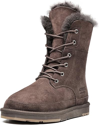Aumu Calzado de piel de oveja con cordones clásicos hasta la mitad de la pantorrilla Botas de piel plana de invierno