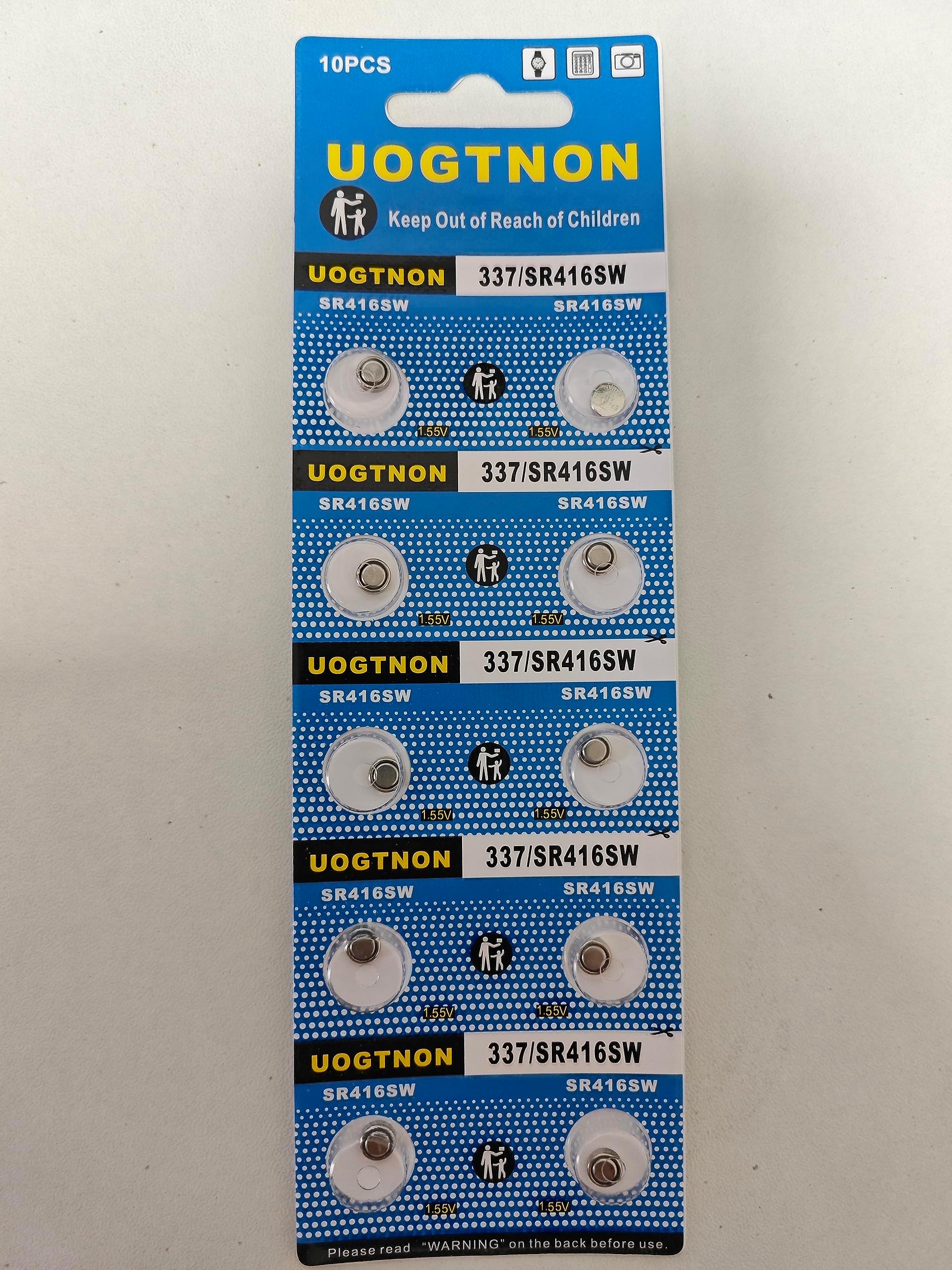 UOGTNON 337 SR416SW Watch Battery 1.5V Button Cell (10-Pack)