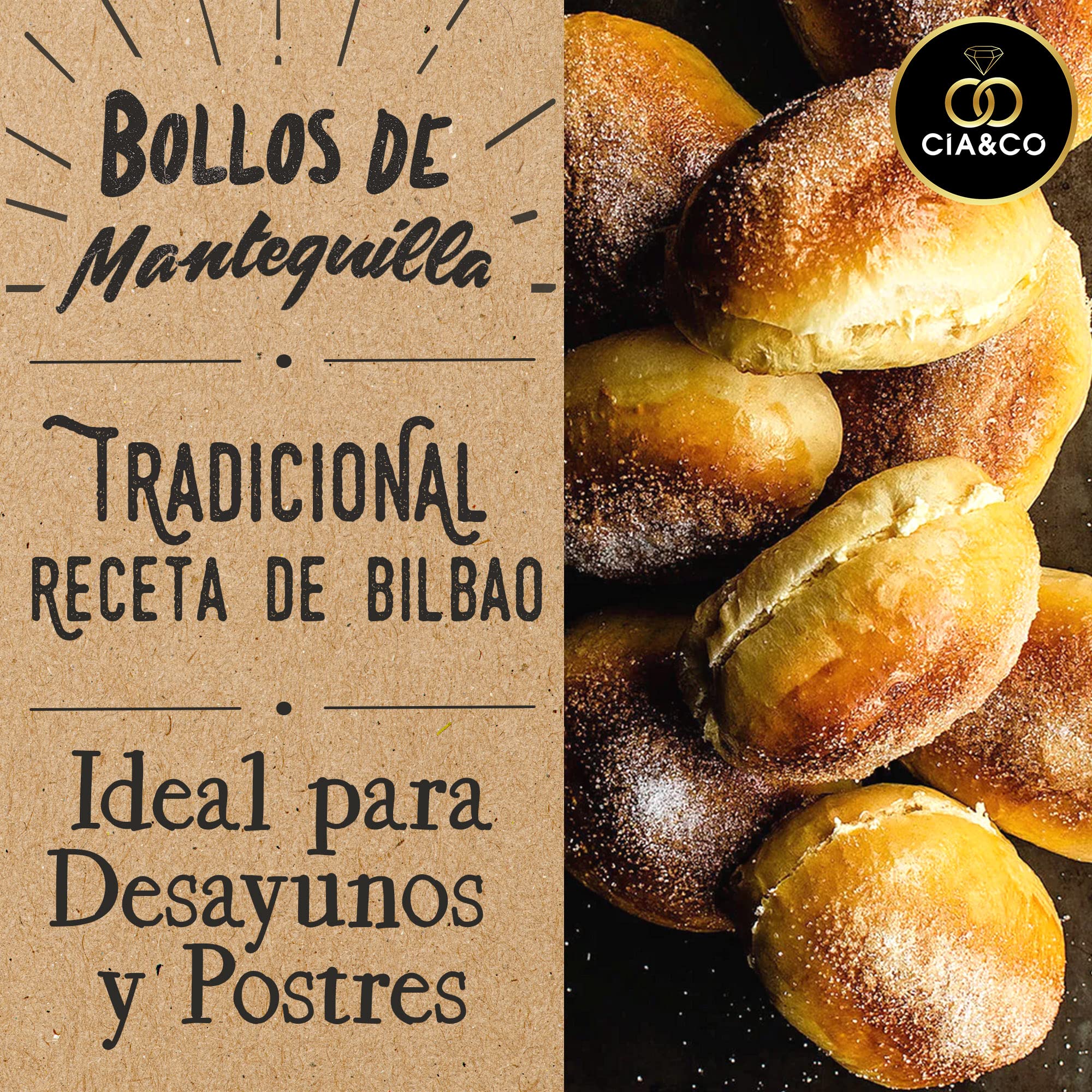 5 Bollos de Mantequilla Artesanos Cia&Co · Receta tradicional y típica Vasca con mucha mantequilla en el interior · Envasado Individualmente para mayor duración.