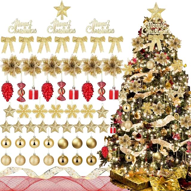 Liliful 132 Pcs Christmas Tree Ornaments Set Assortment Include Christma...
