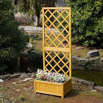 Actiasgear   Wooden Lattice Planter with Trellis | Outdoor Garden Flower Box for Climbing Plants | 160cm Tall Treated Fir Wood Planter
