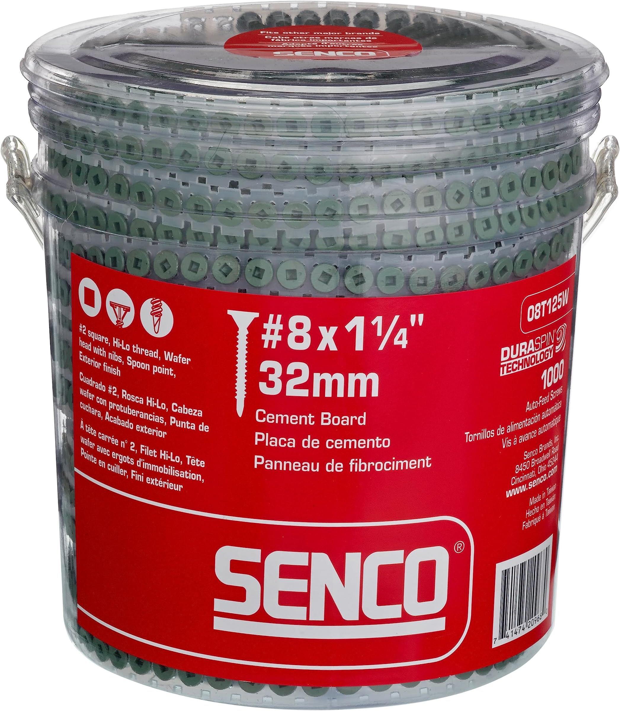 Senco 08T125W DuraSpin #8 x 1-1/4-inch, Cement Board Collated Screw, 1,000 Ct.