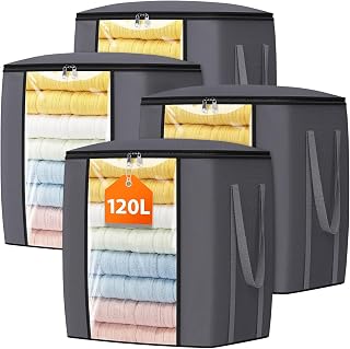 TasticTotes 120L Extra Large Blanket Clothes Storage Bags, Black, 4 Pack