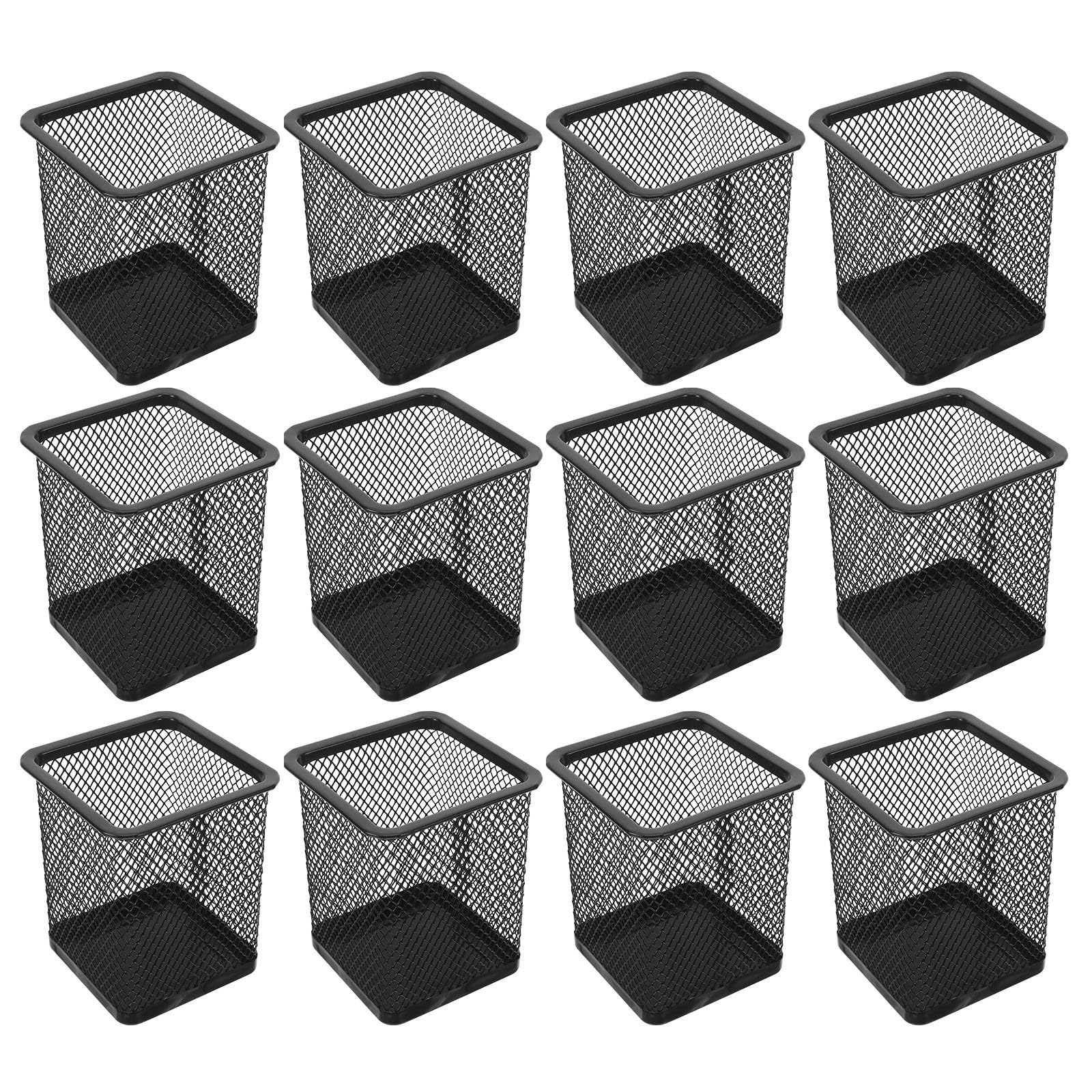 Porte-crayons noir Lurrose en maille de métal pour bureau | Lot de 12