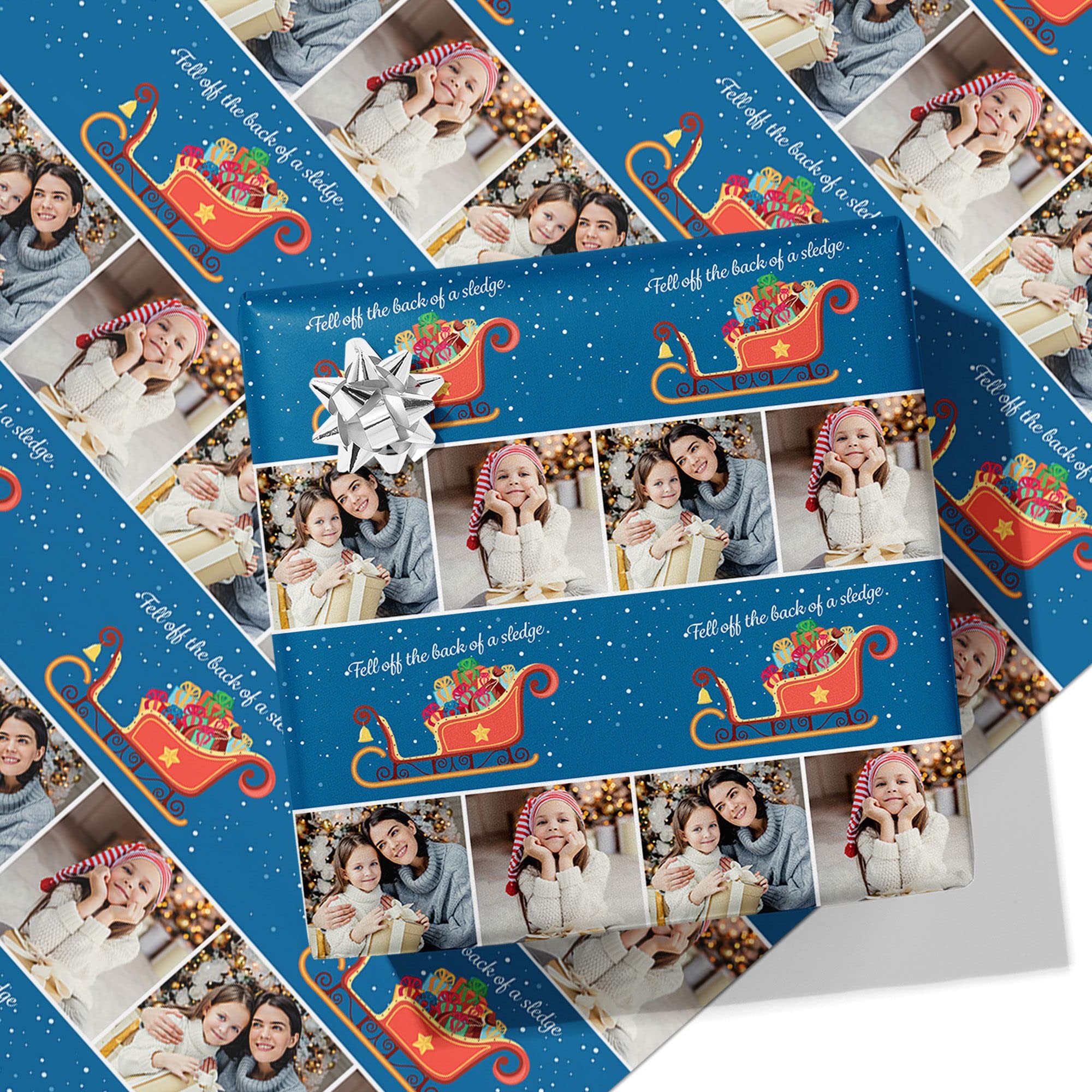 Printster Christmas Sledge Personalised Wrapping Paper - Add Any Photo -5m Roll - 594mm x 5000mm