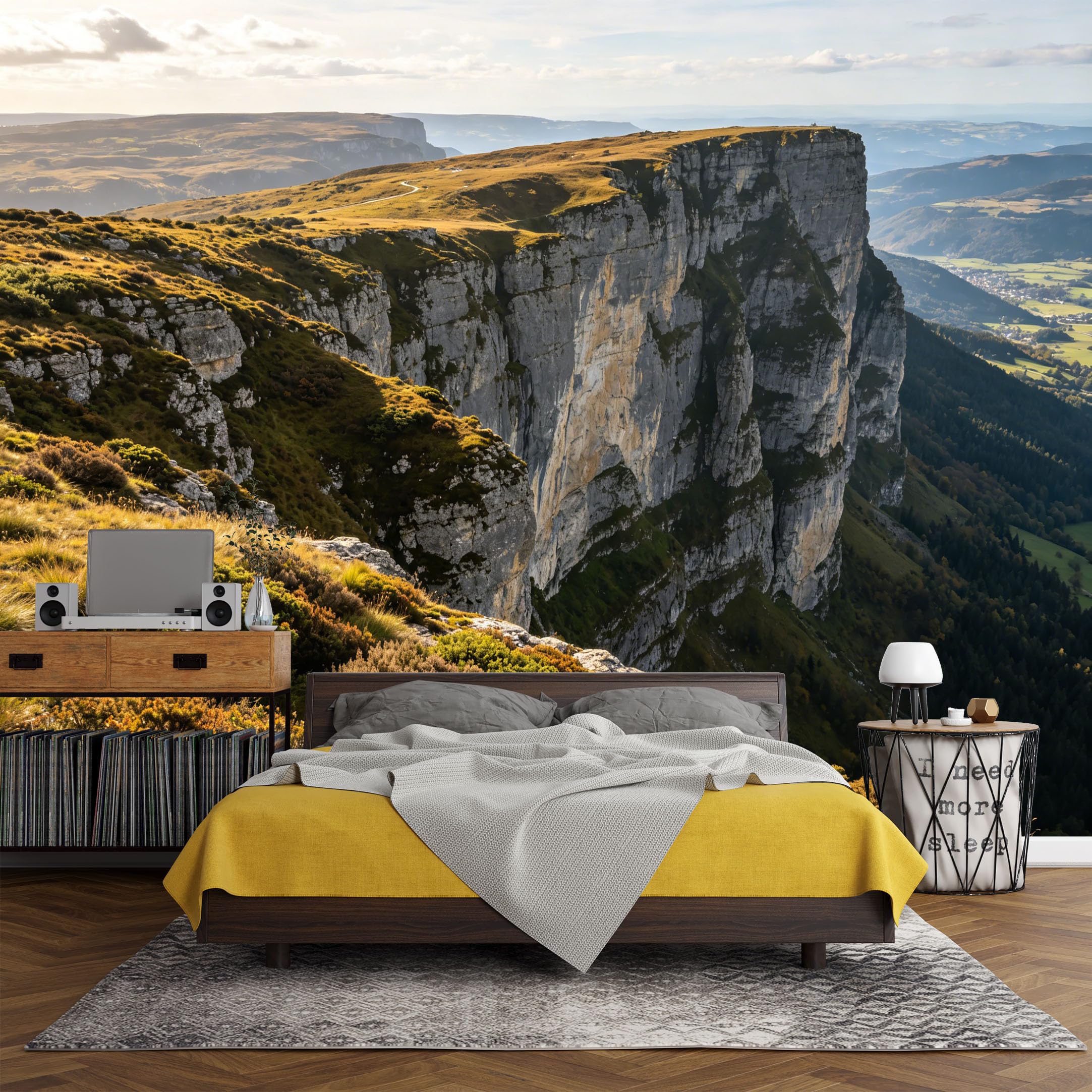 Custom Size Wall Mural， Mountain Cliff Landscape Valley View Nature Scenery，SelfAdhesive Art Prints wall Fabric (No PVC) Removable Wallpaper Living Room Decor
