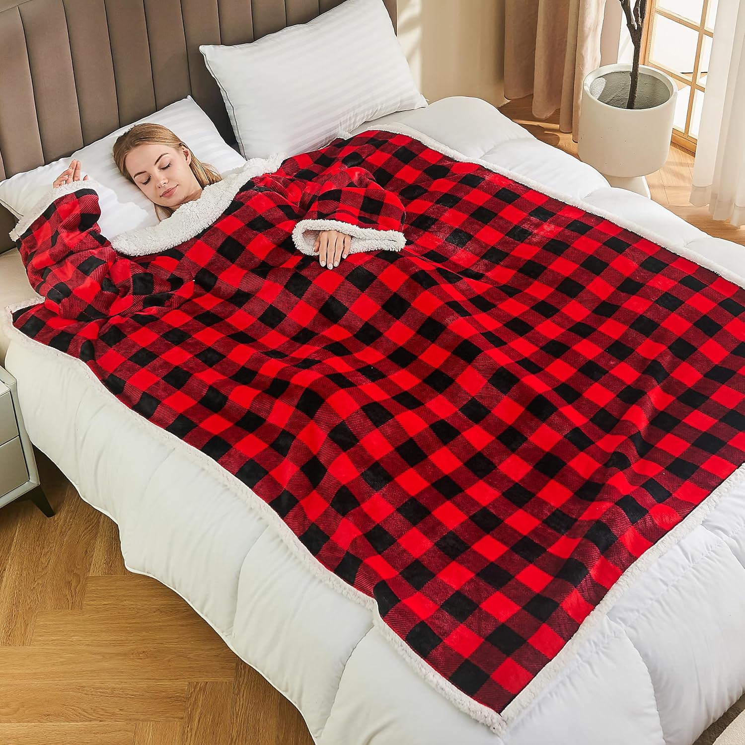 Ramees Sherpa Wearable Blanket with Sleeves and Pockets, Soft Warm TV Blanket Throw for Men and Women - Image 5