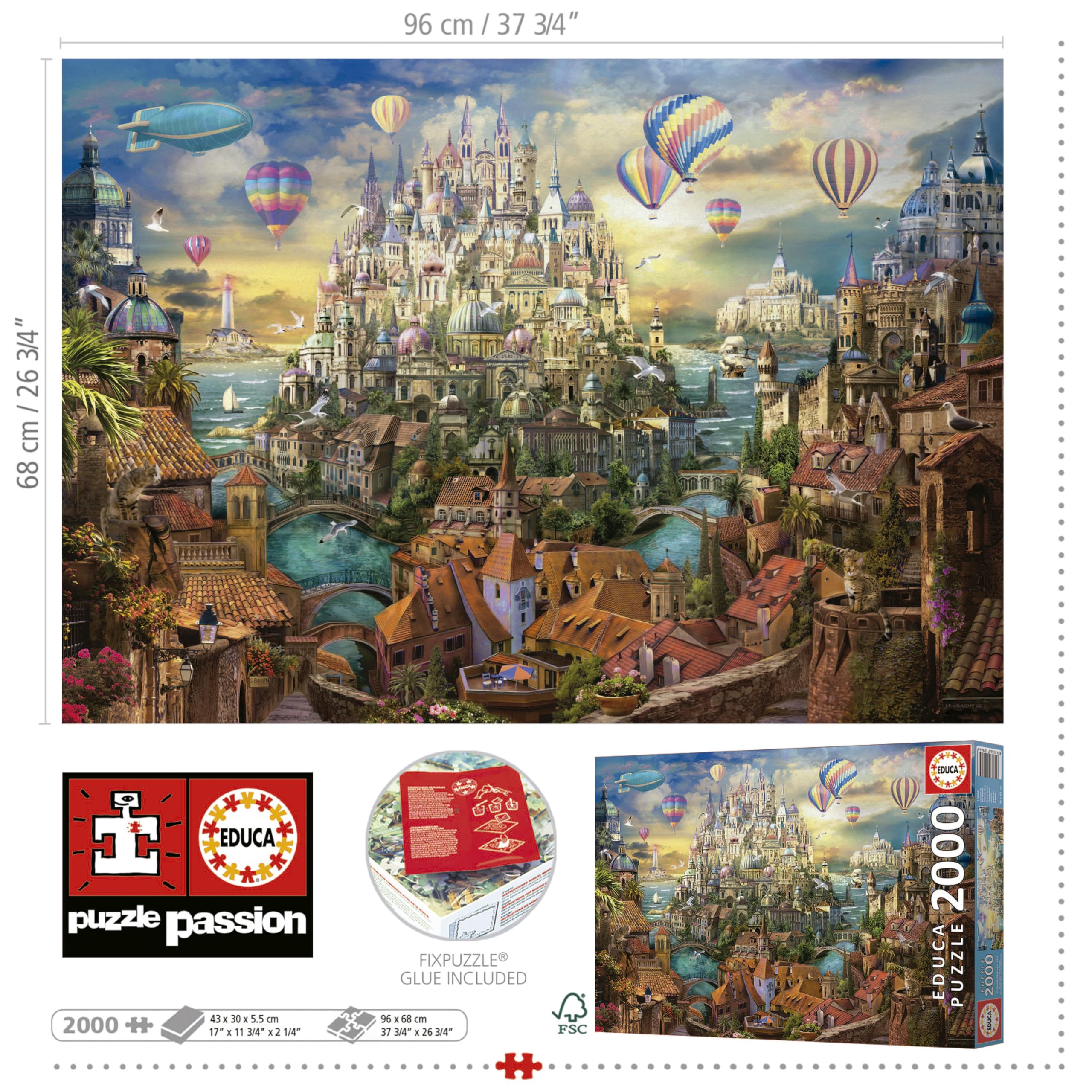 Educa - Puzzle di 2000 pezzi per adulti | Città dei sogni. Misura: 96 x 68 cm. Include la colla Fix Puzzle. Da 14 anni (19944)