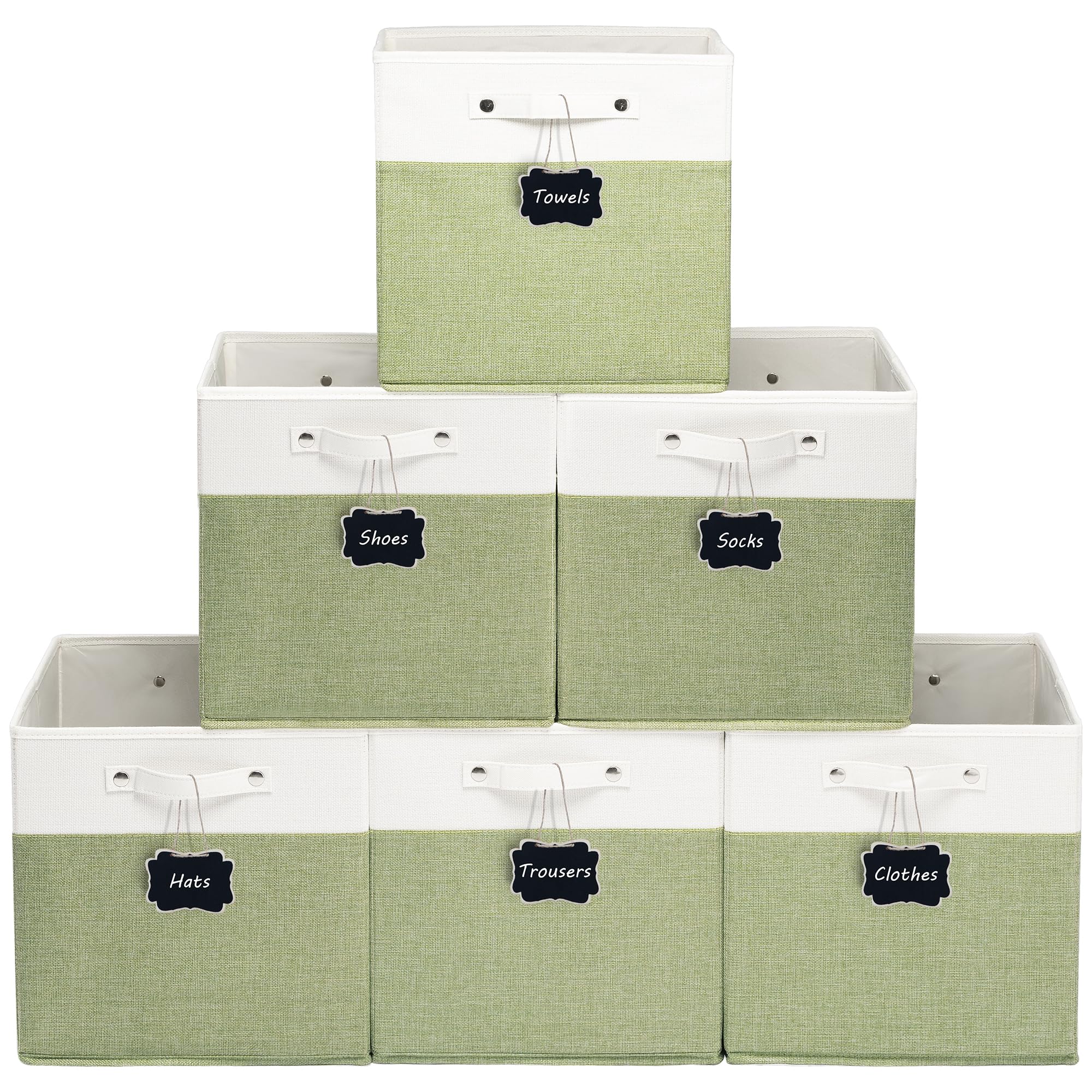FinishingBo Contenedores de almacenamiento plegables grandes, 13 x 13 x 13 pulgadas con asas, caja de almacenamiento de tela de lino gruesa, cesta para organizar estantes, armarios del hogar y