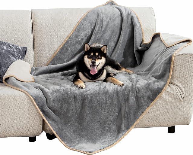 Lesure Large Dog Blanket Washable - 120x100cm Fleece Blanket For Large Dogs and Pets,Personalised Dog Throw Protects Bed and Sofa with Soft Plush, Grey