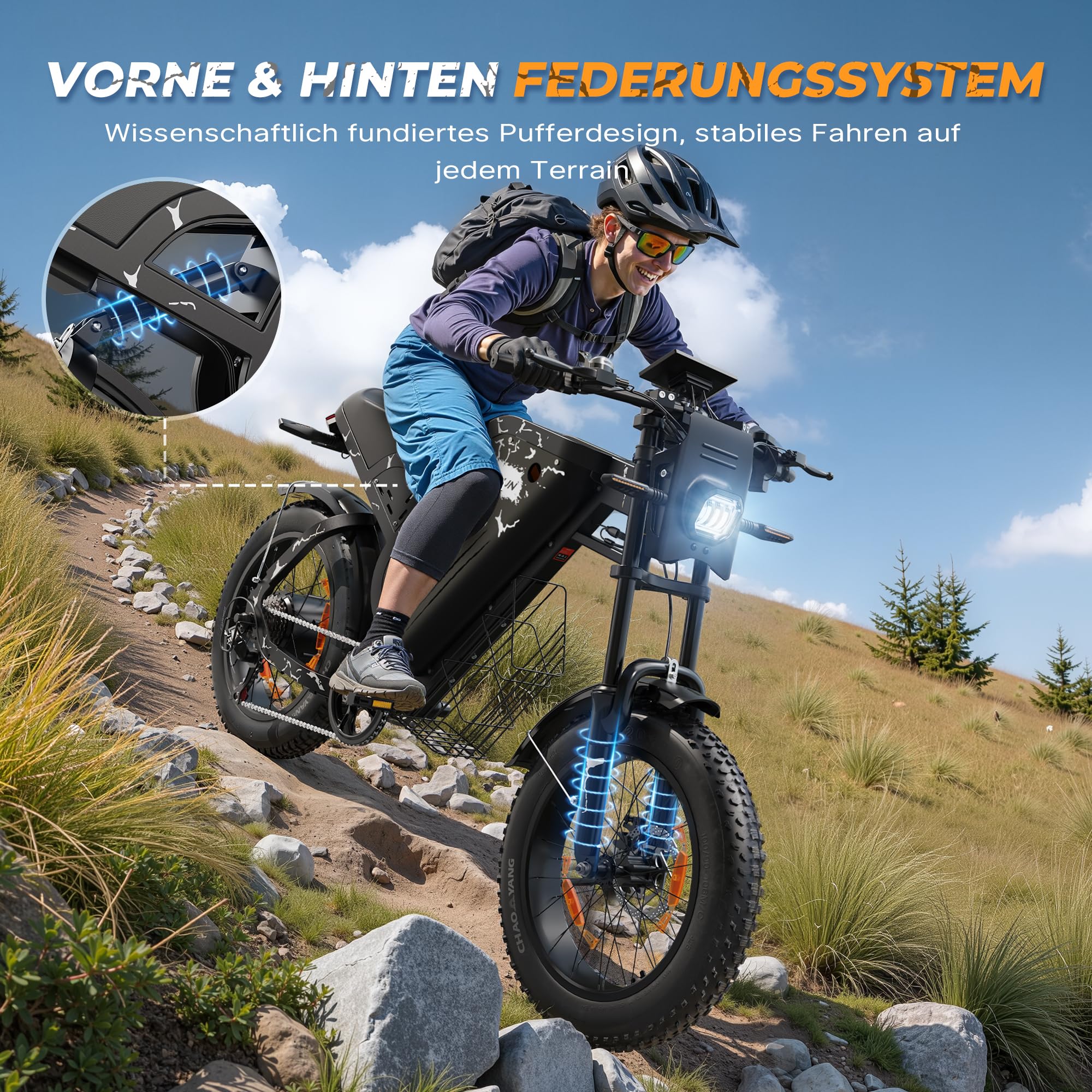 VARUN E Bike, 20 * 4.0 Zoll E-Bike Herren Damen mit 48V 31.5Ah/20.8Ah Akku, bis zu 160-180KM, 85Nm 250W Motor, Ebike Fatbike mit Vollfederung, Blinker, 7 Gang All-Terrain Elektrofahrrad, EU-Konformes