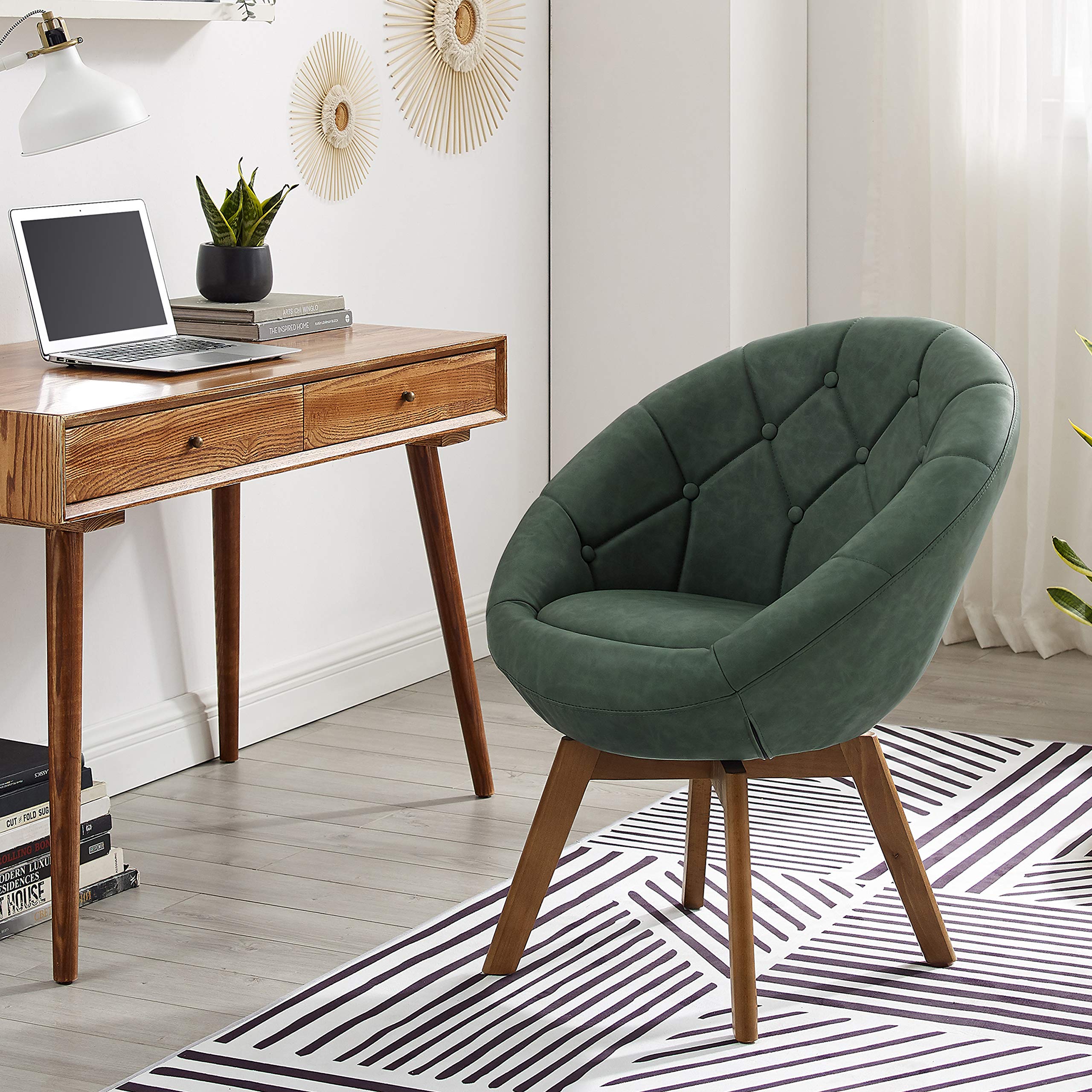 Volans Mid Century Modern Swivel Accent Chair, Faux Leather Vanity