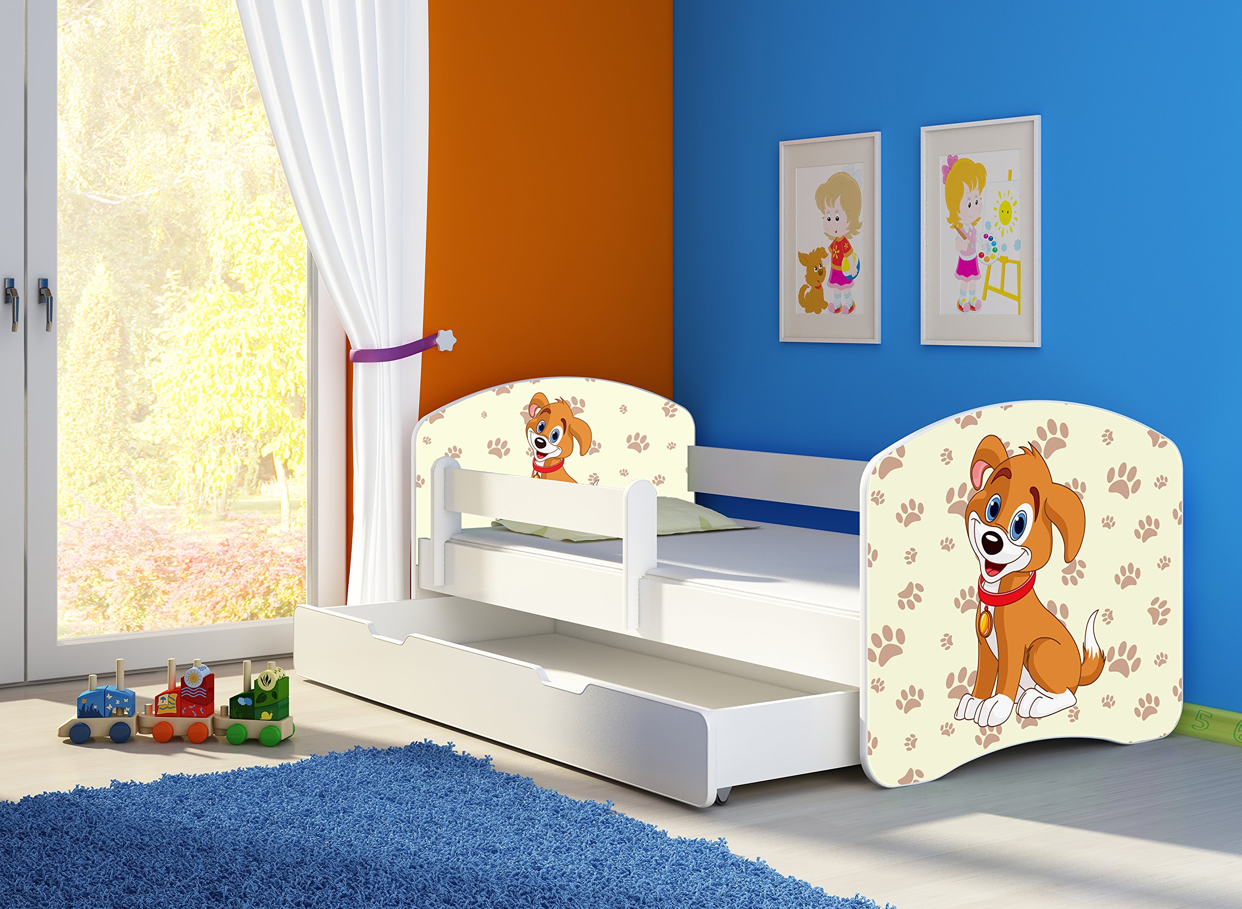 CLAMARO Lit Enfant Fantasia Blanc, Motif Course-Poursuite, 180 x 80 cm