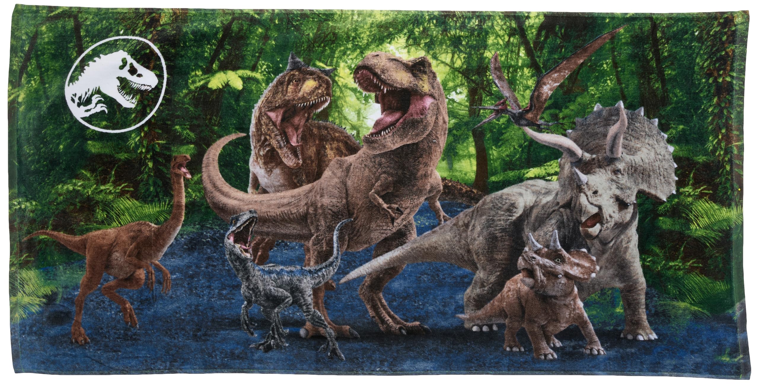 Franco Jurassic World Dominion Blue Velociraptor and Rexy T-Rex Super Soft Cotton Bath/Pool/Beach Towel, 58 Inches x 28 Inches, By Kids