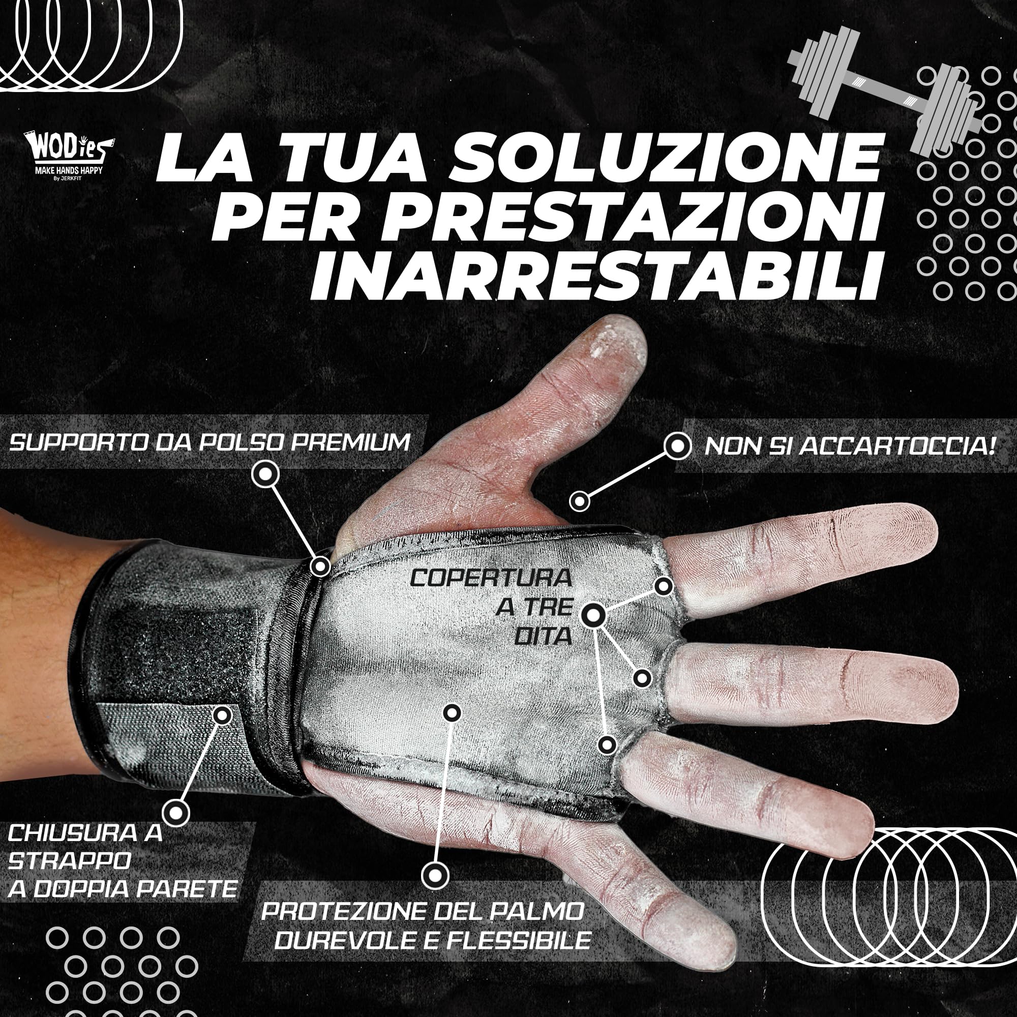 JerkFit WODies 2-in-1 Polsiera e Protezione del Palmo