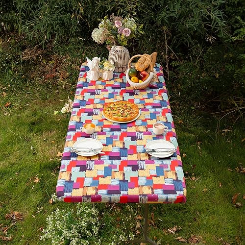 Miniatura 2 de ARTABLE Fundas para mesa de pícnic, bordes elásticos, rectangulares ajustadas, mesas de 6 pies, impermeables, juego de 3 piezas para camping, viaje,
