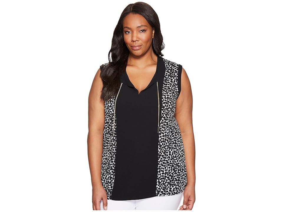 

MICHAEL Michael Kors Plus Size Finly Woven Panel Chain Top (Black) Women's Clothing