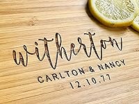 Vista 7 de Tabla de cortar de bambú personalizada, decoración de cocina rústica hecha a mano, alternativa de bloque de carnicero grande y duradera con grabado