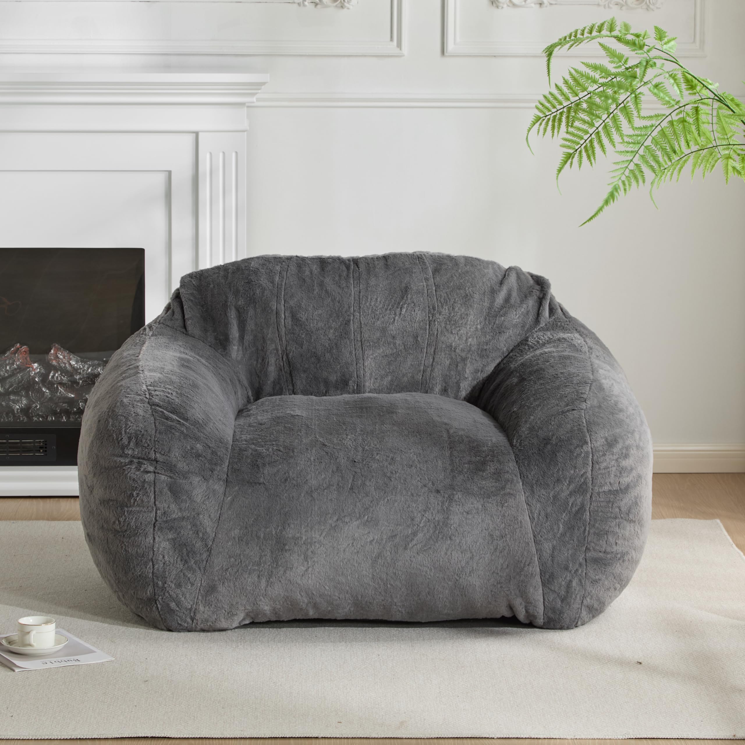 Christopher Knight Home Masew Bean Bag Chair, Faux Fur Bean Bag Chairs for Adults and Kids, Comfy Reading Chair, Lounge Sofa with Armrest, Memory Foam Bean Bag Chair for Living Room, Bedroom, Gray
