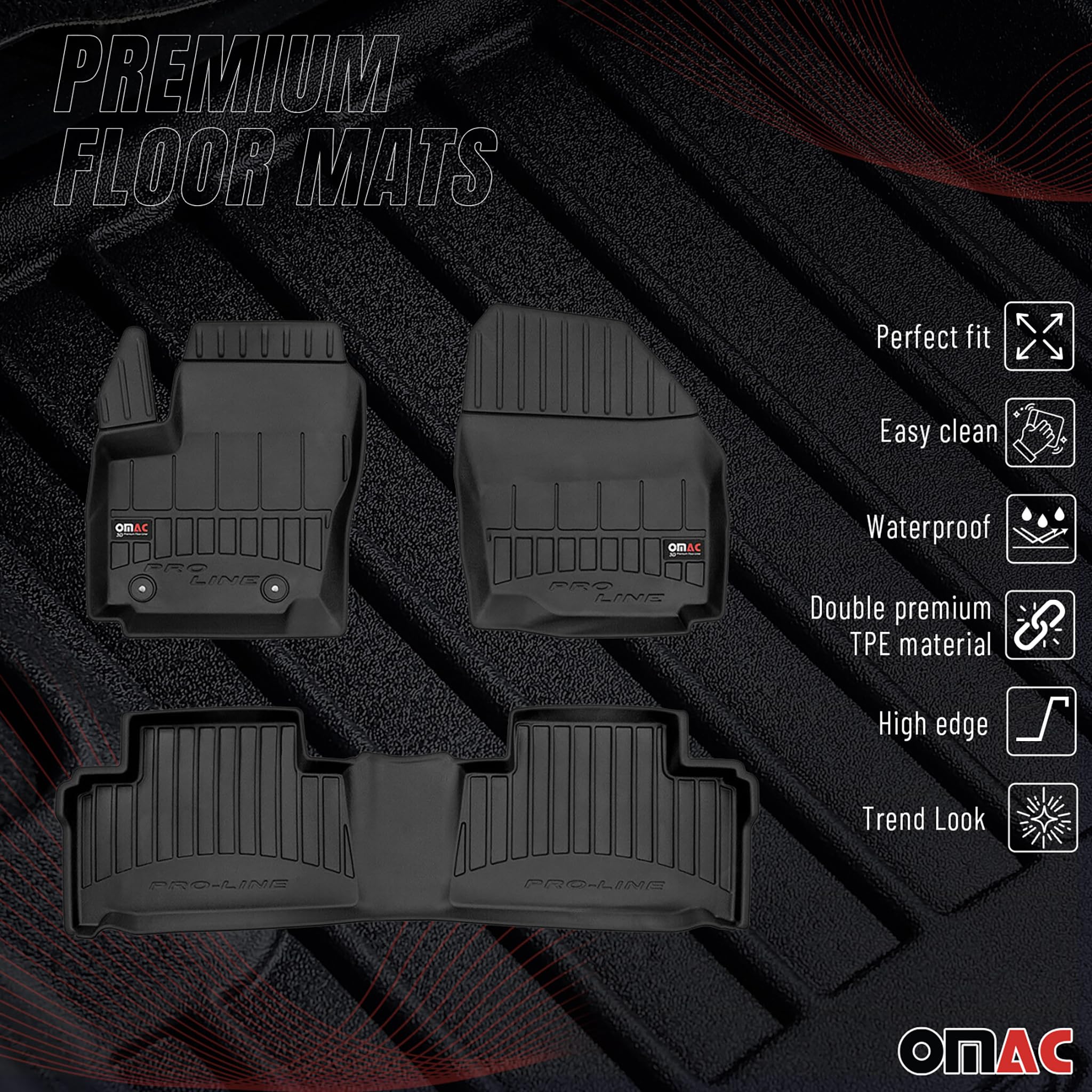 Tapis de Sol 3D TPE Premium Compatible avec Ford S-Max 2006-2014 | Revêtement de Sol pour Voiture - Intérieur antidérapant - Bords Hauts - Noir
