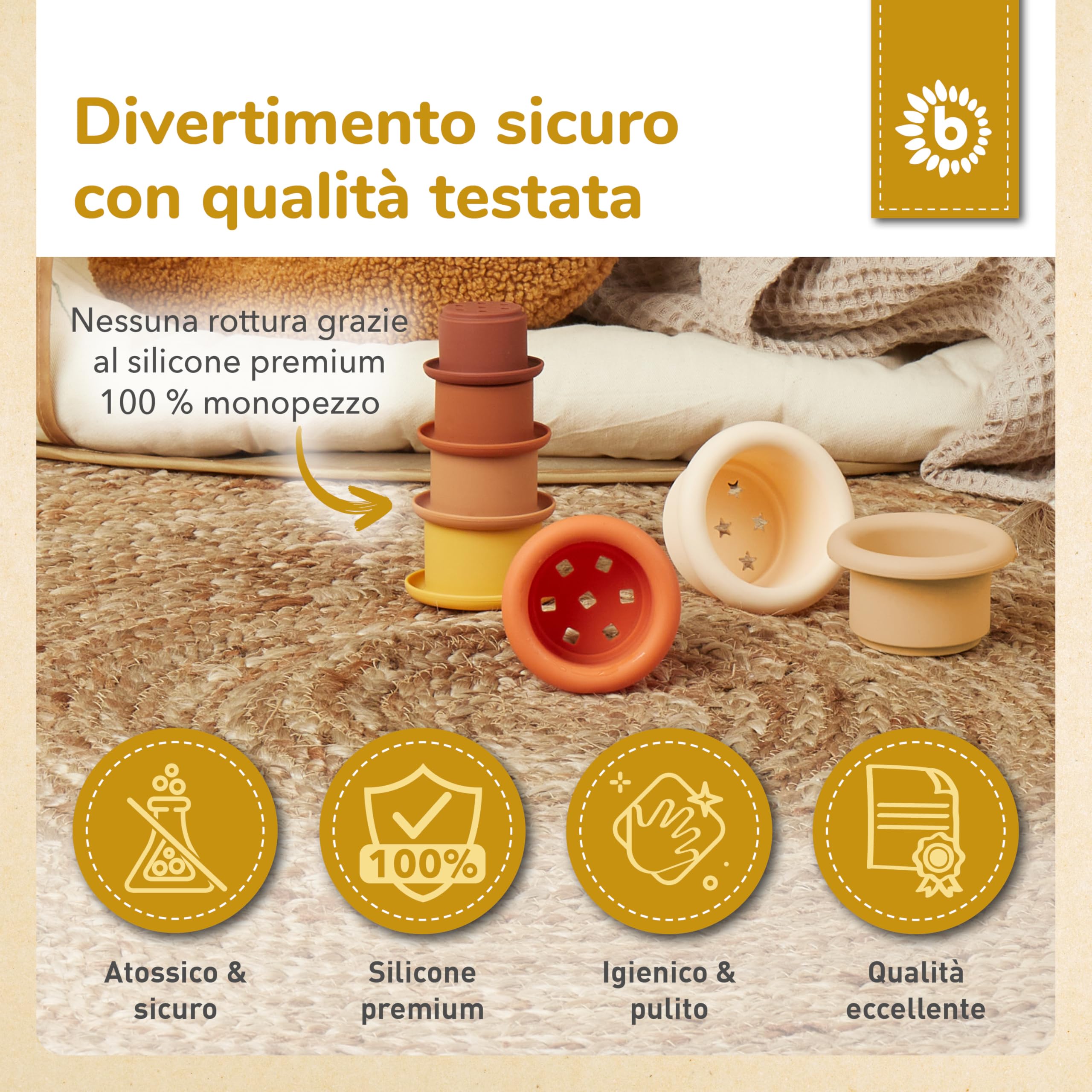 Bieco Tazza Impilabile in Silicone Chocolate Bliss | Costruzioni Morbide | Costruzioni per Bambini 1 Anno Cubi Impilabili Bambini Piramide Montessori per Bambini Cubotti Morbidi Bambini Neonato