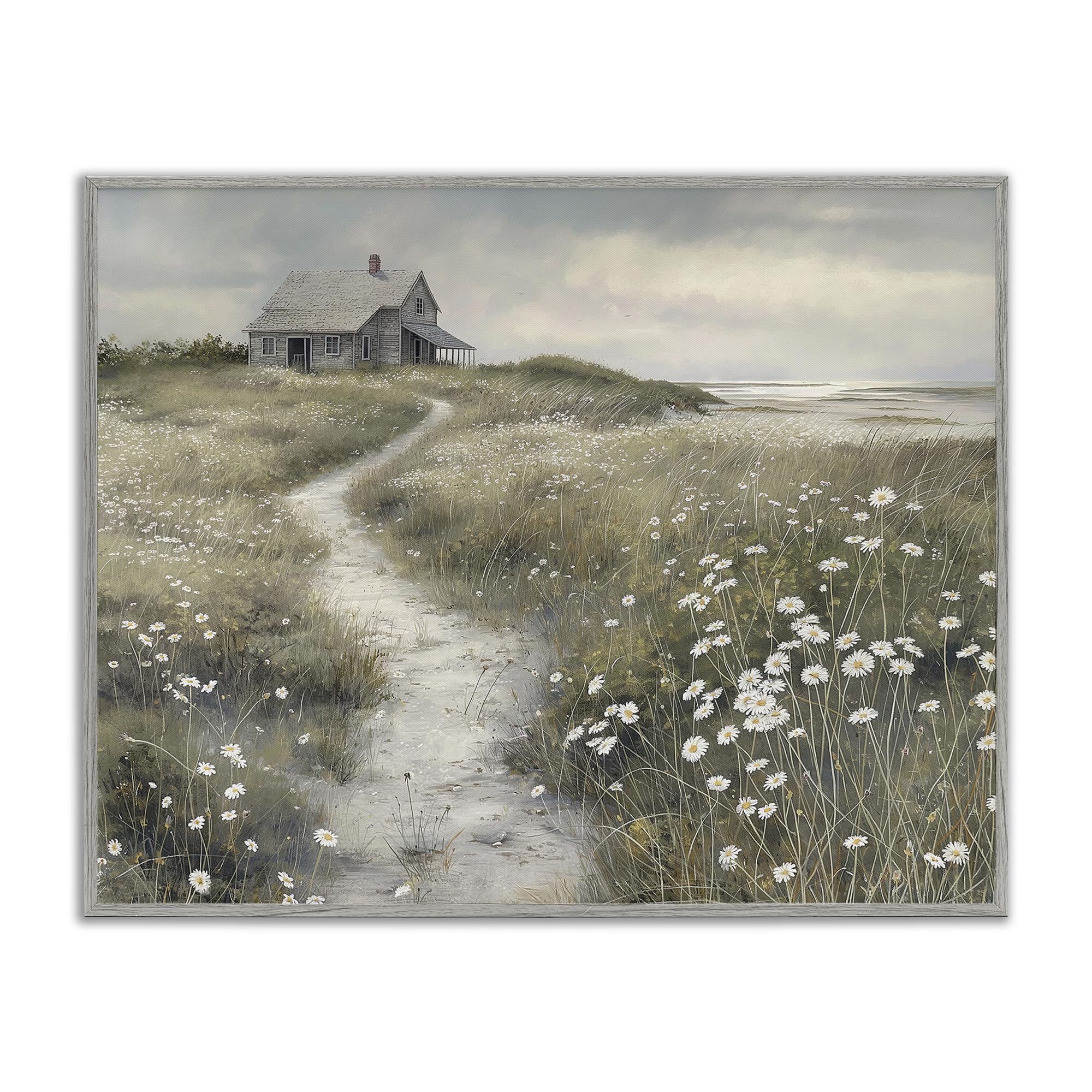 Stupell Industries Pathway To Coastal Cottage, Serene Floral Meadow Landscape, 16 x 20 Inch Framed Giclée Print, by Imagine It Images, Made in USA Gift
