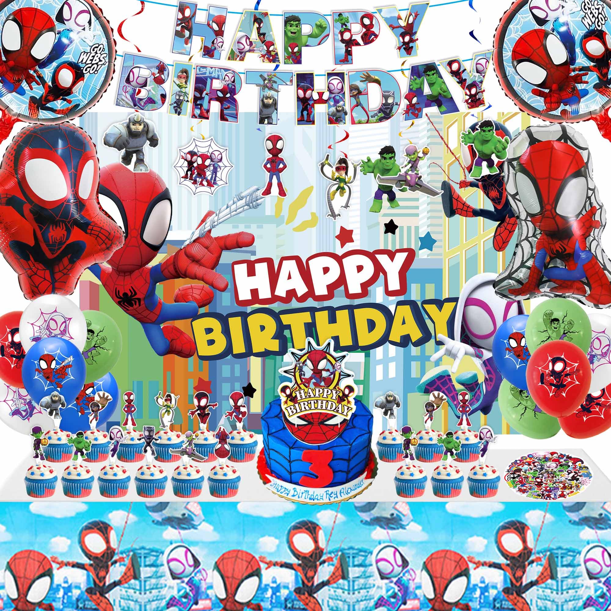 Cartoon Amazing Friends Birthday Decorations, Include Banner, Backdrop, Balloons, Hanging Swirls, Cake Cupcake Toppers, Tablecloth, Stickers, for Theme Amazing Friends Birthday Decoration Supplies
