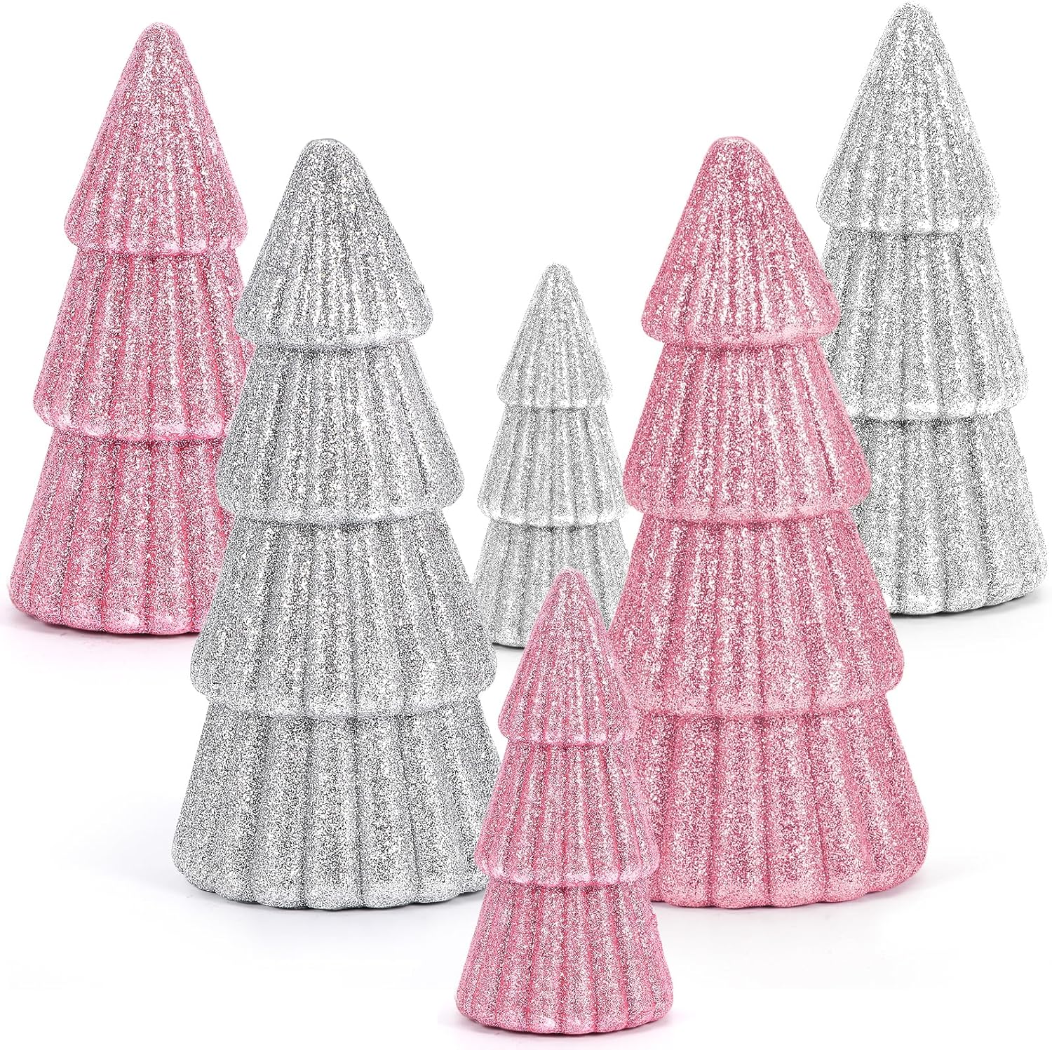 6Pcs Pink Christmas Decor, Tabletop Pink Christmas Tree for Christmas Decorations Xmas Centerpiece for Table Mantel Home Decor