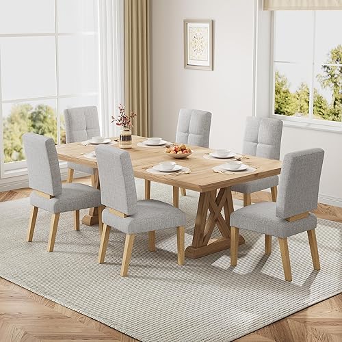 Miniatura 12 de Juego de 4 sillas de comedor de madera, sillas de comedor con patas de madera, diseño de cojín tipo nube y estructura de refuerzo para cocina/sala