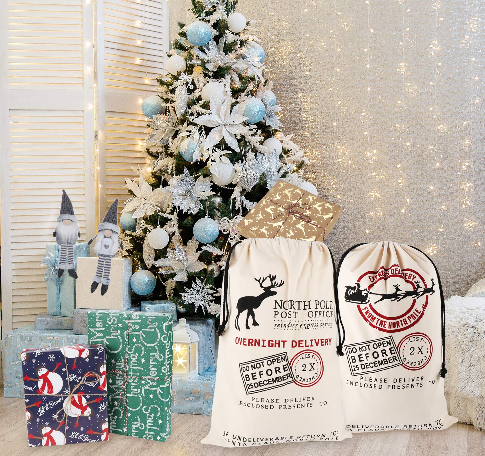 TUPARKA 2er-Set Weihnachtssäcke Aus Leinen – Große Geschenksäcke (70x50 Cm) Mit Kordelzug & Weihnachtsmotiven | Perfekt Für Kinder, Geschenke & Dekoration