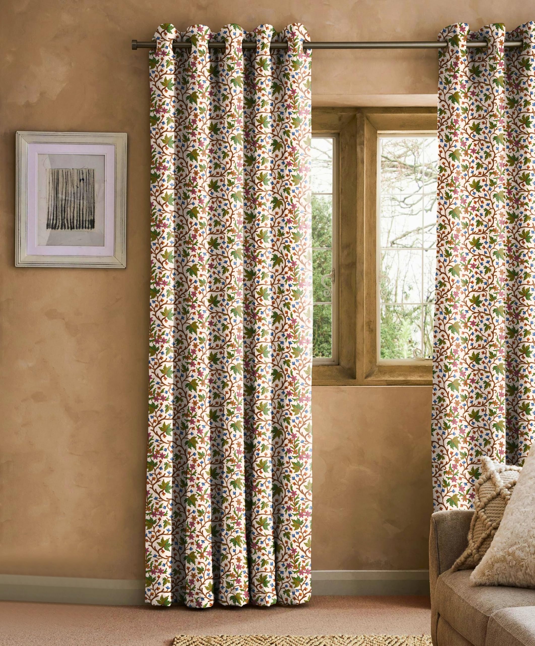 Casableu Kashmiri 2 Piece Polyester Eyelets (Steel) Blackout Curtains with Tie Back, Bedroom Living Room (Leaf Green, 7 Ft x 4.2 Ft) C-image-25