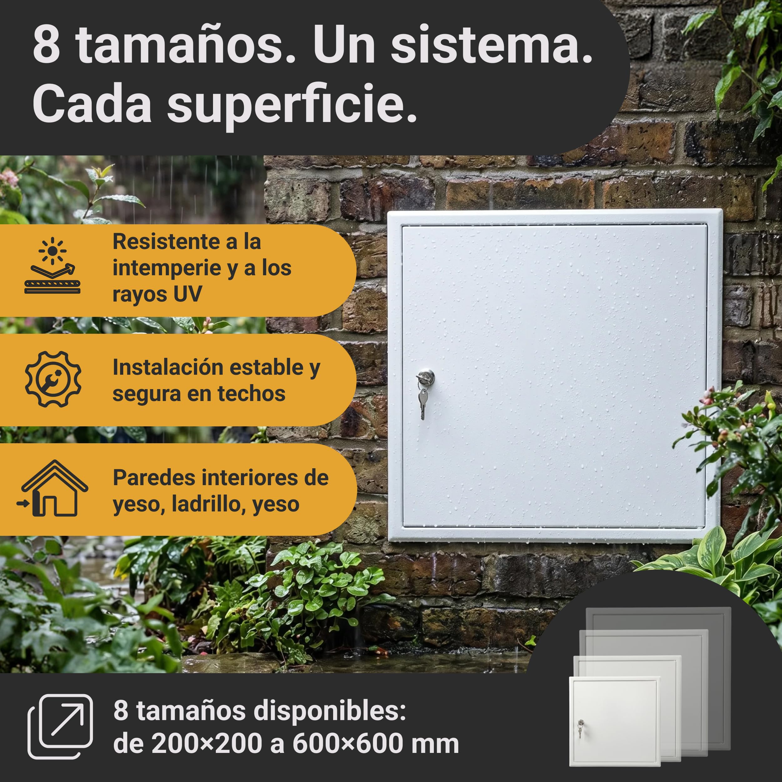 PROXINOVA Tapa Cuadro Electrico 50x50 cm Trampilla Pladur con Llave Puerta Metálica Blanca para Contador Luz Agua Registro Técnico Panel Acceso Pared y Techo
