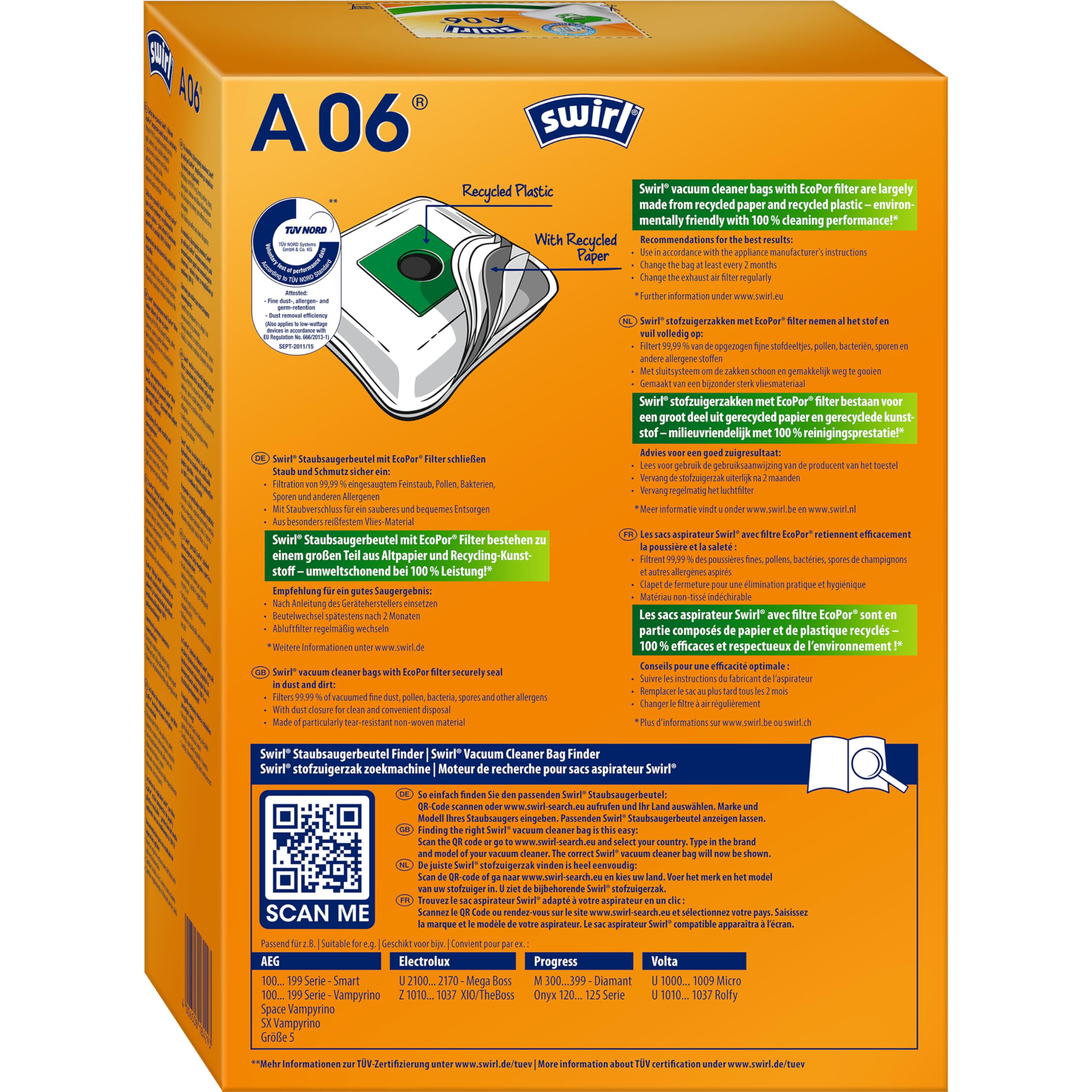 Swirl A 06 Worki do Odkurzacza, Biały/Zielony, 4 sztuki