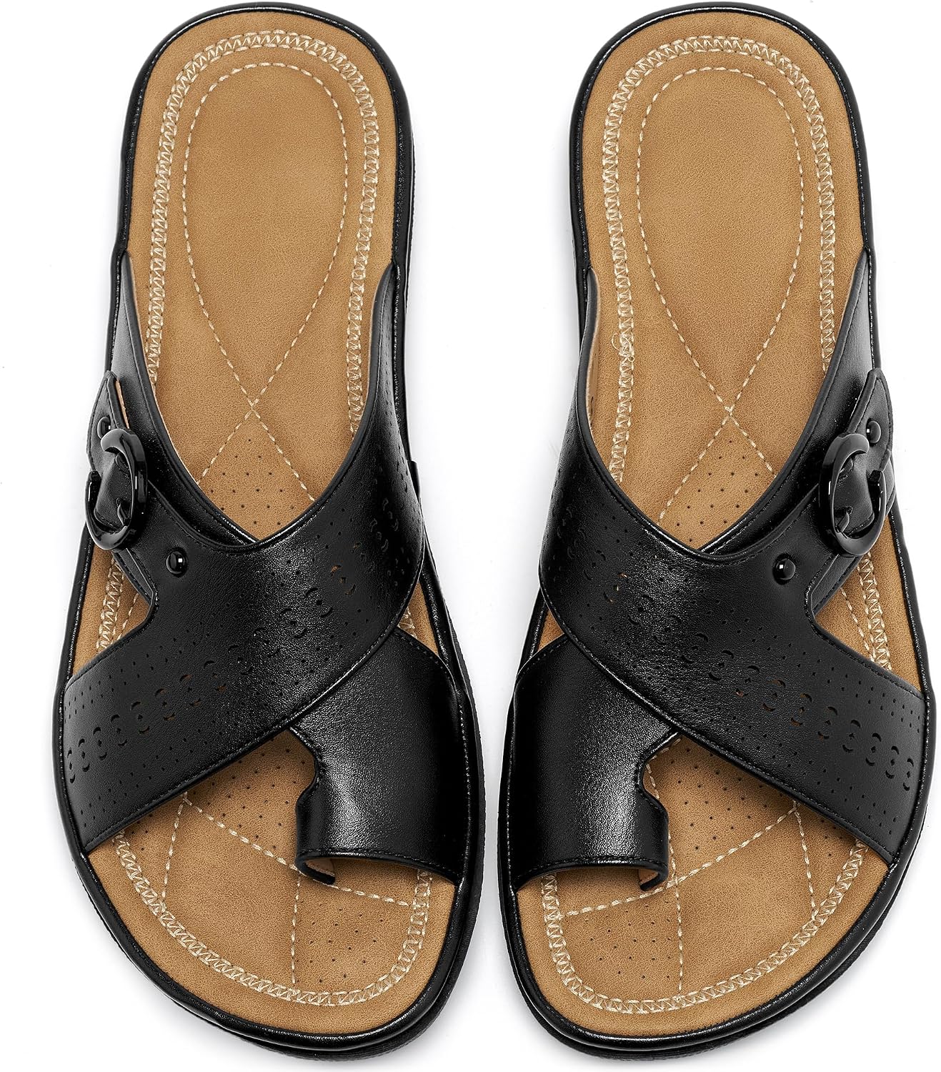 Ecetana Sandals for Women Flat Slides: Comfortable Dressy Orthopedic Slip On Summer Sandals 2026 for Ladies Casual Walking