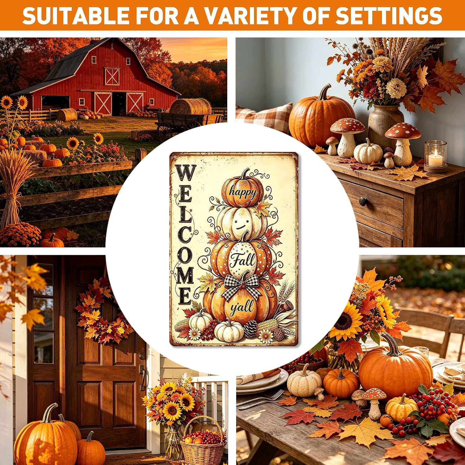 Welcome Metal Signs, Vintage Fall Pumpkin Wall Decor 8x12 Inch image 5