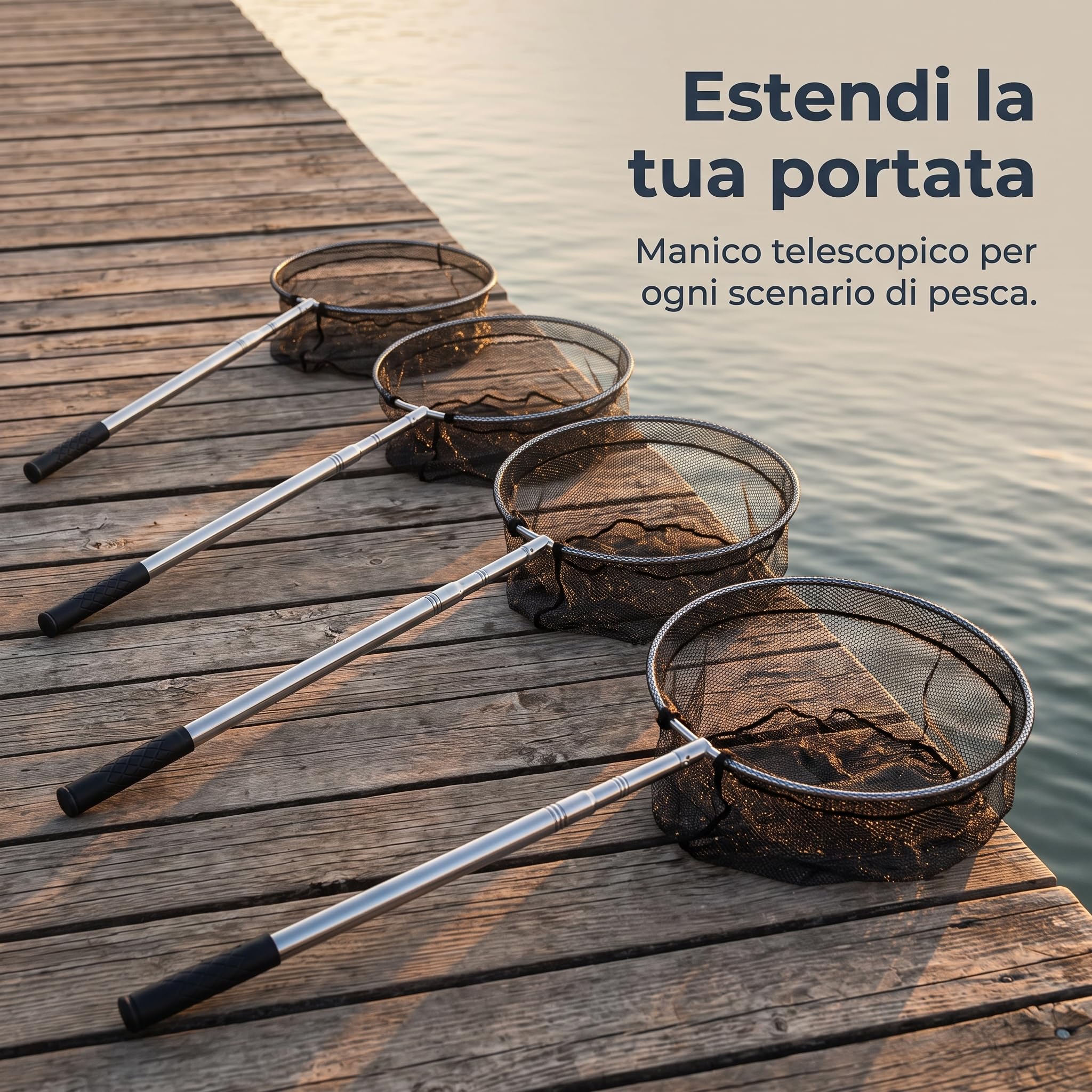 Épuisette pêche télescopique, Filet pêche compacte et Pliable avec Manche télescopique en Acier Inoxydable et Fine, Marron, Maille Fine approfondie, 40cm, Longueur Totale 2,5 mètres
