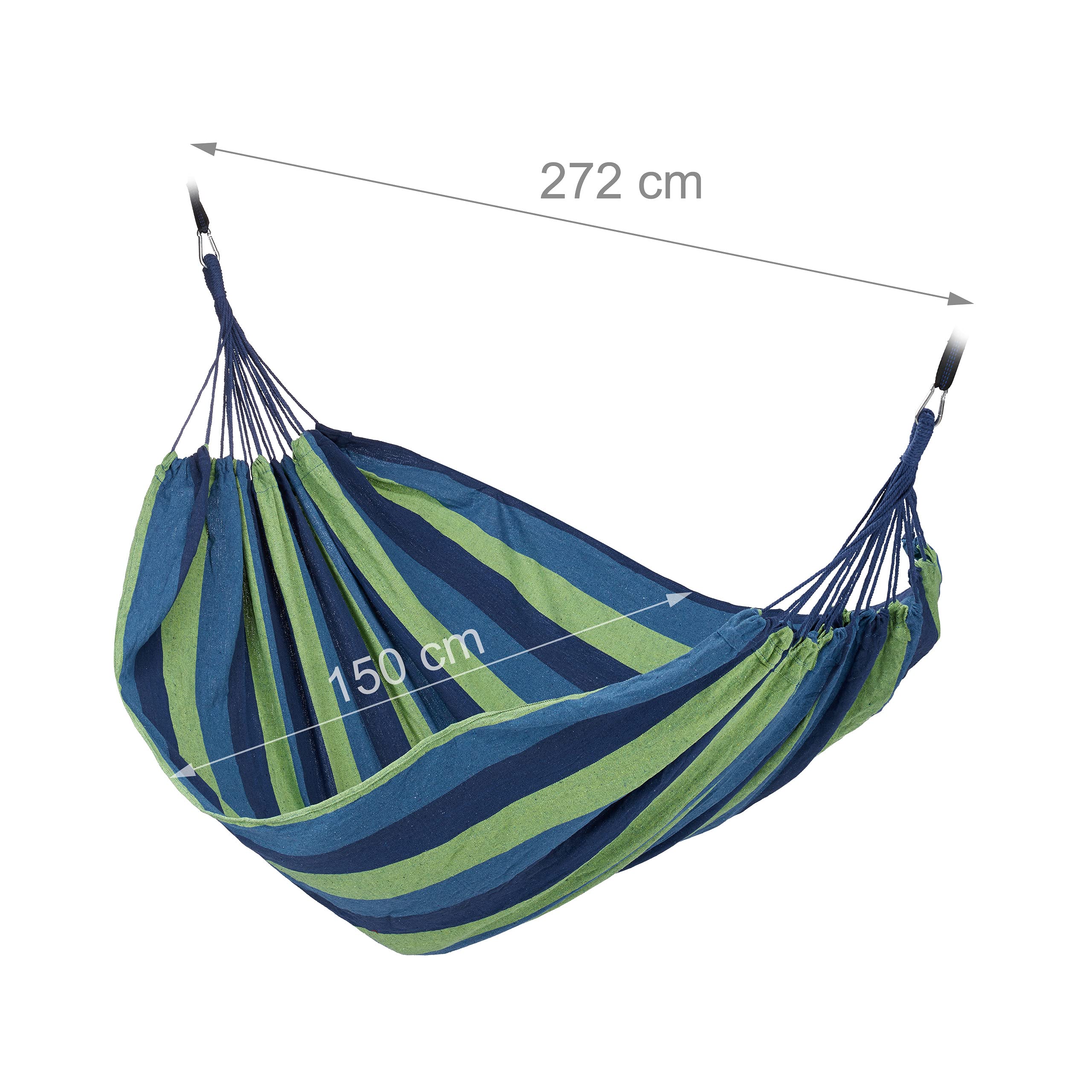 Relaxdays Hamaca Colgante para 2 Personas, XXL, Interior y Exterior, Algodón y Poliéster, 150 x 272 cm, Azul y Verde