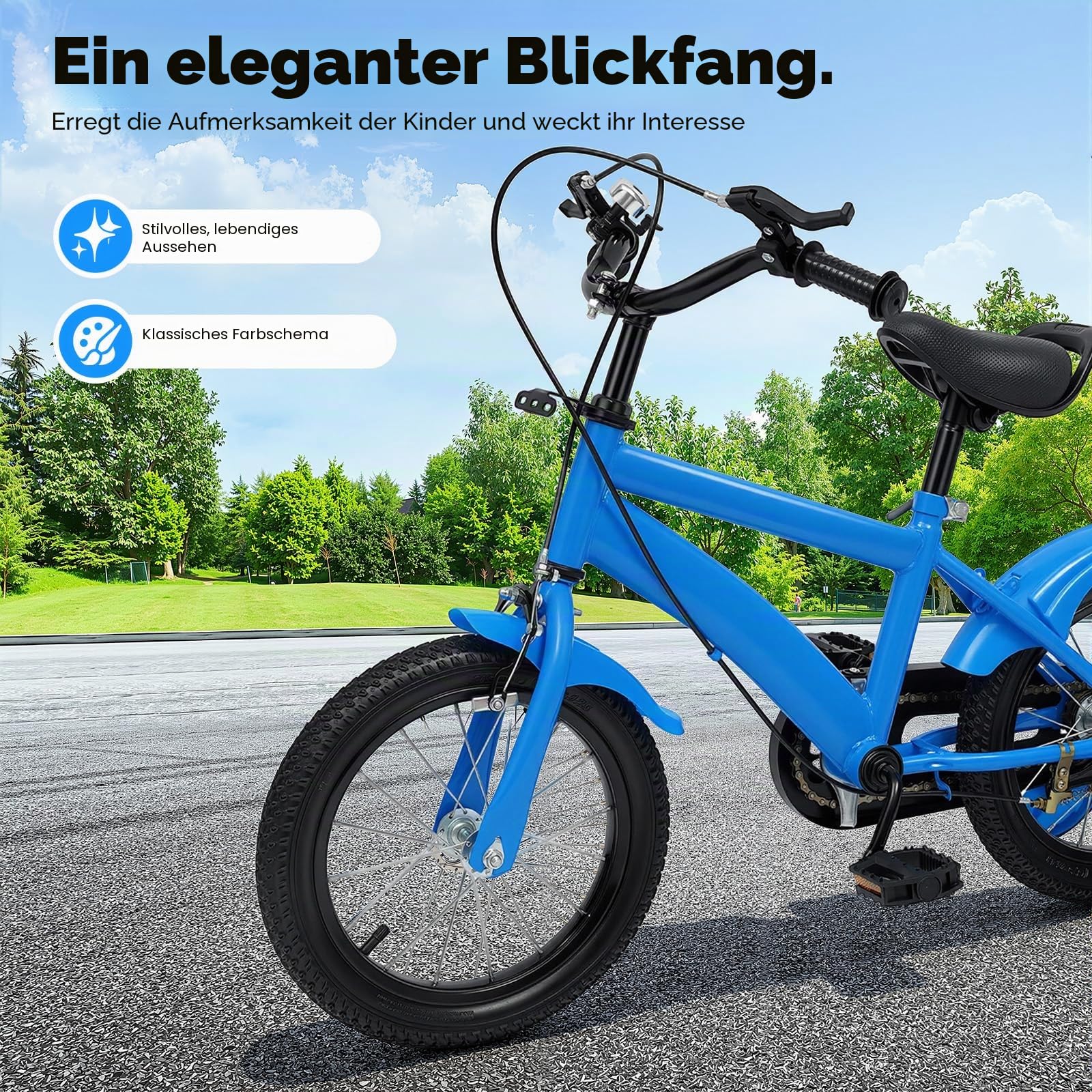 Kinderfahrrad 14 Zoll mit Stützrädern | Lernfahrrad Höhenverstellbares mit Handbremse, Klingel & Schutzbleche - Geeignet für Anfänger von 43-49 cm Sitzhöhe